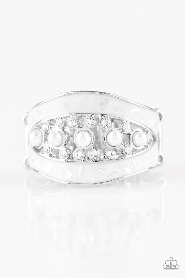 Royal Treasury White Ring - Paparazzi Accessories- lightbox - CarasShop.com - Paparazzi Jewelry by Cara Jewels