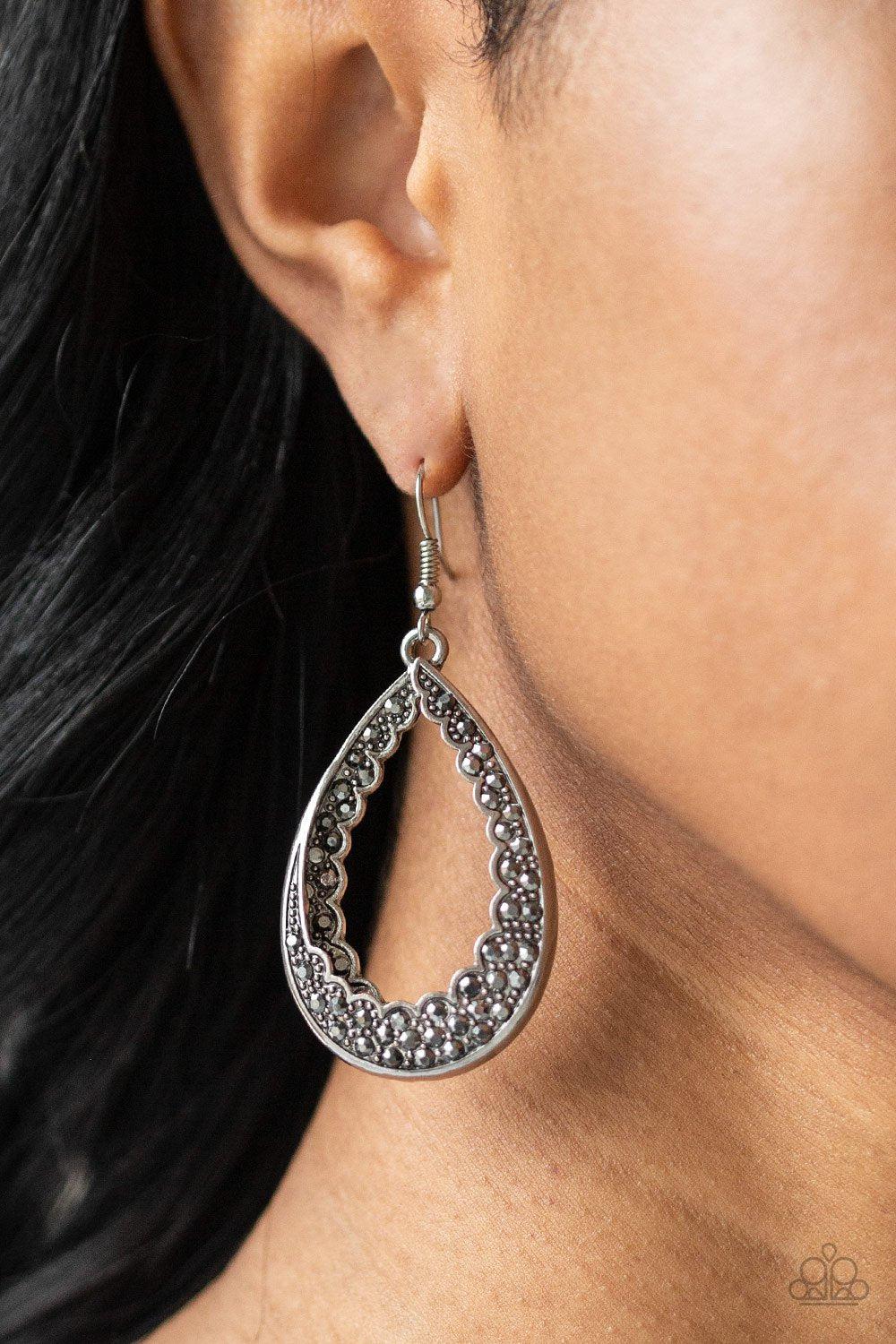 Royal Treatment Silver Earrings - Paparazzi Accessories- on model - CarasShop.com - Paparazzi Jewelry by Cara Jewels