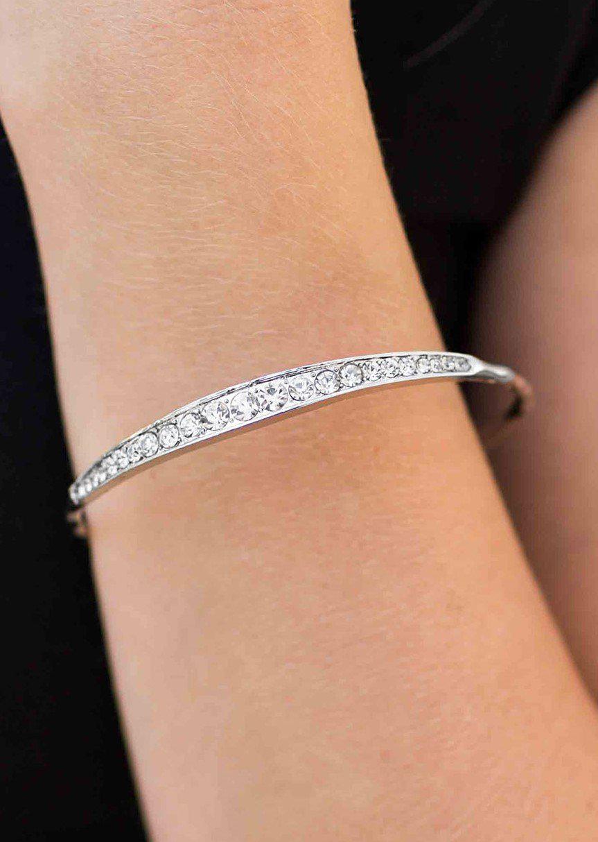 Rub Some GLITTER On It Silver and White Rhinestone Bangle Bracelet - Paparazzi Accessories- lightbox - CarasShop.com - Paparazzi Jewelry by Cara Jewels