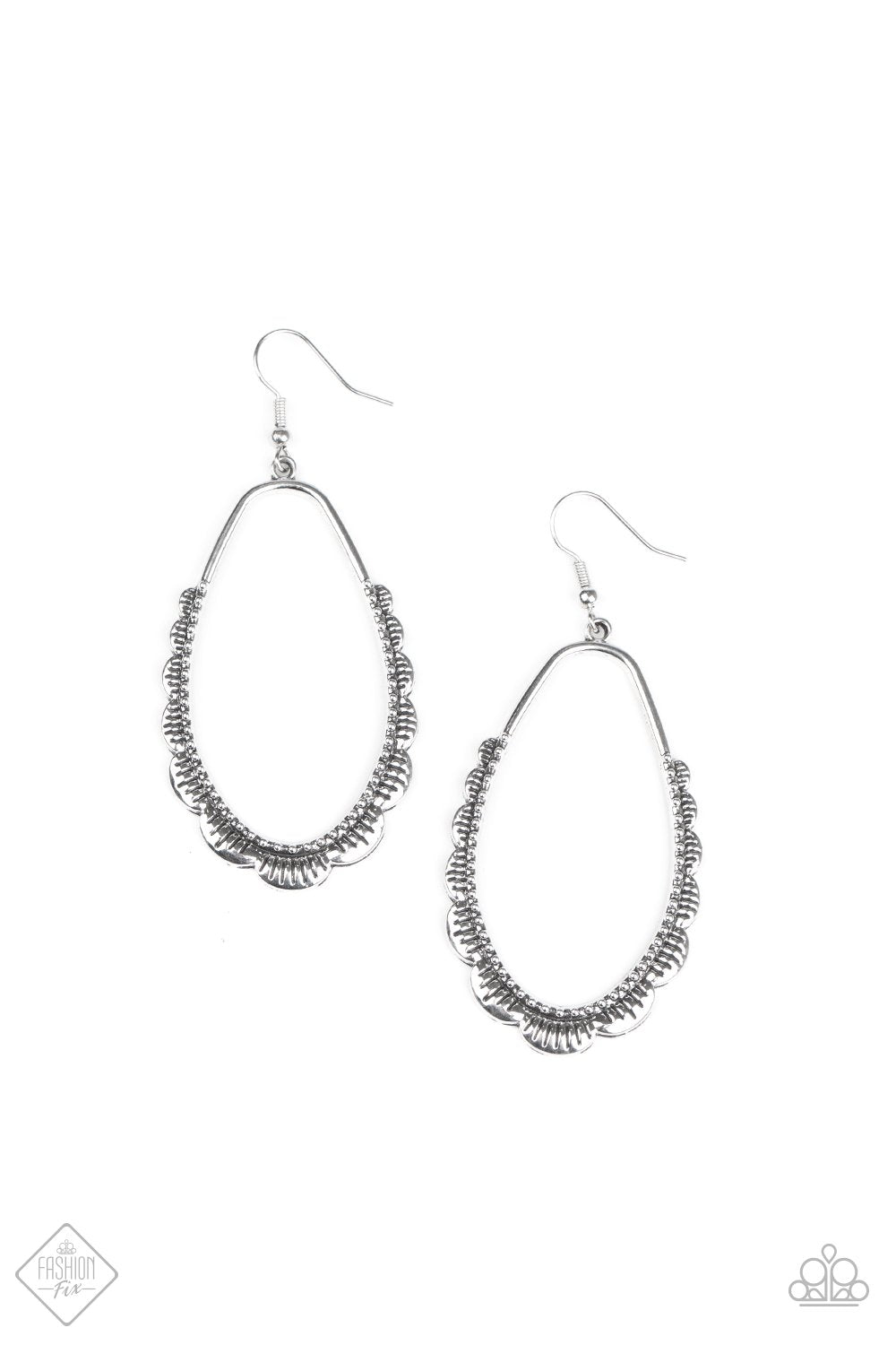 RUFFLE Around The Edges Silver Earrings - Paparazzi Accessories- lightbox - CarasShop.com - Paparazzi Jewelry by Cara Jewels