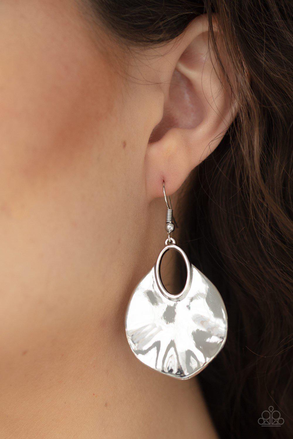 Ruffled Refinery Silver Earrings - Paparazzi Accessories- lightbox - CarasShop.com - Paparazzi Jewelry by Cara Jewels