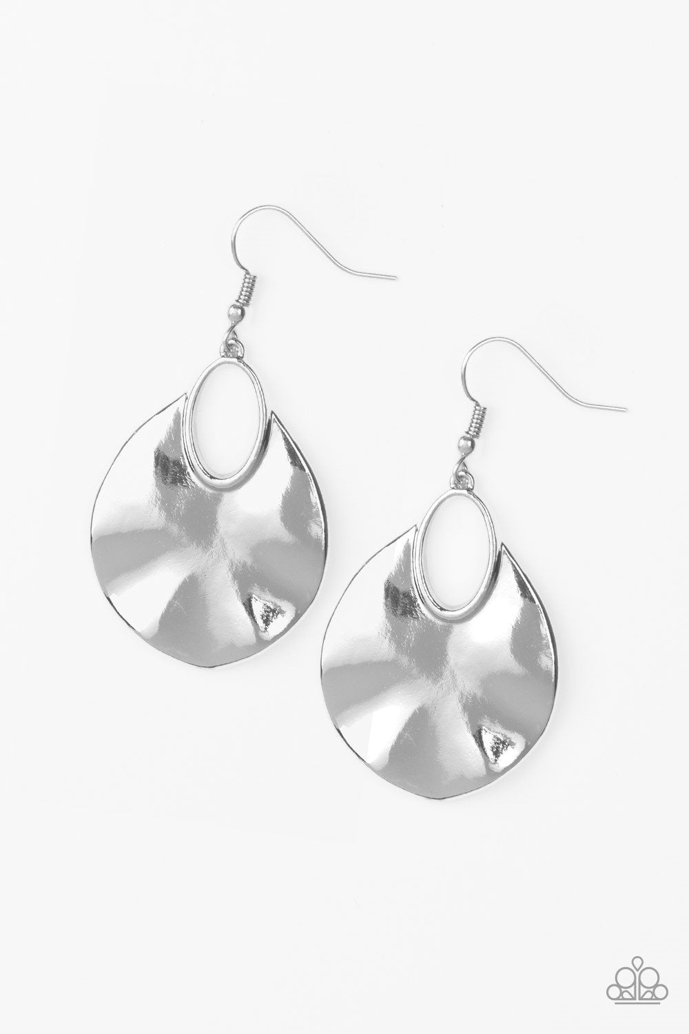 Ruffled Refinery Silver Earrings - Paparazzi Accessories- on model - CarasShop.com - Paparazzi Jewelry by Cara Jewels