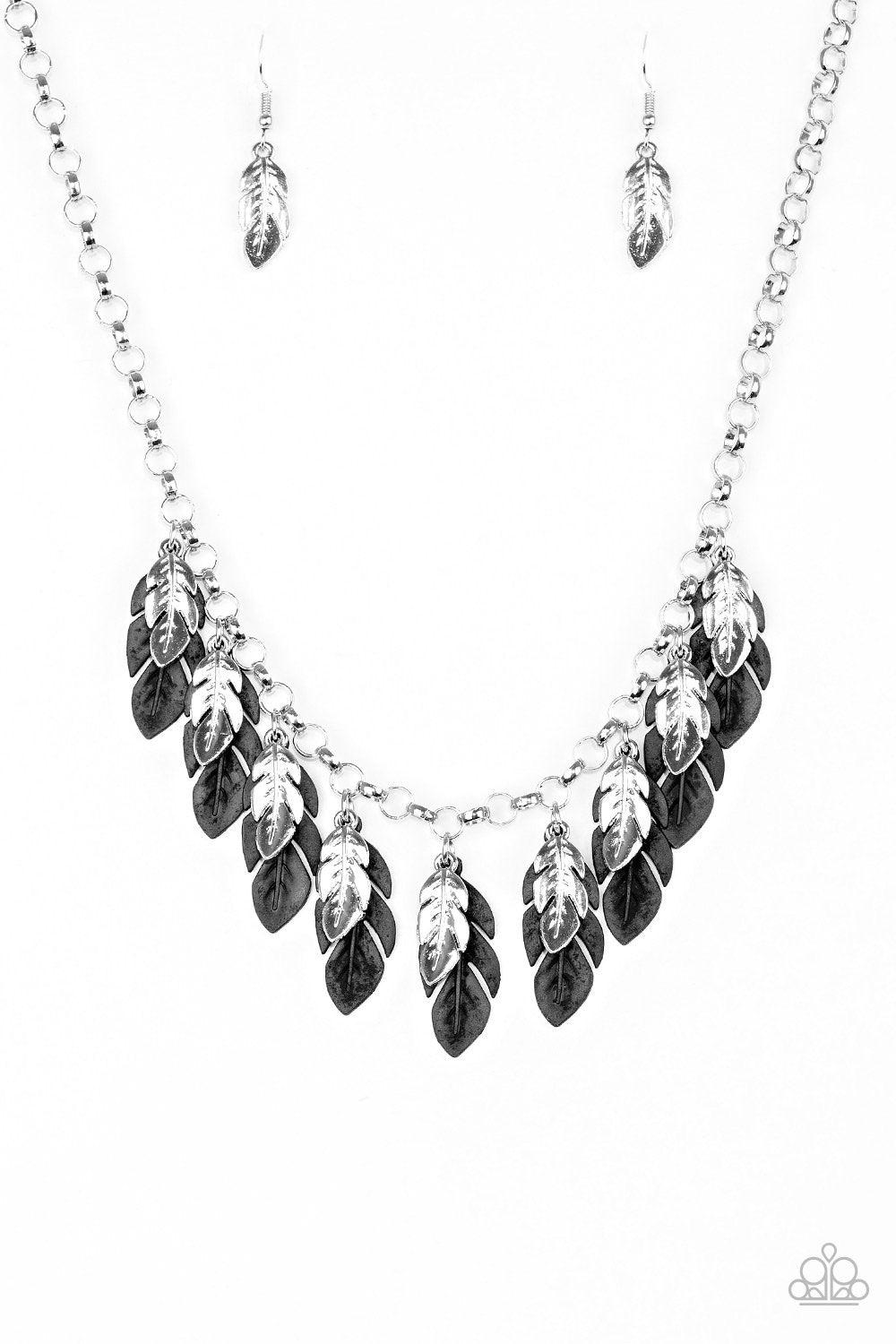 Rule The Roost Black Feather Necklace - Paparazzi Accessories - free matching earrings -CarasShop.com - Paparazzi Jewelry by Cara Jewels