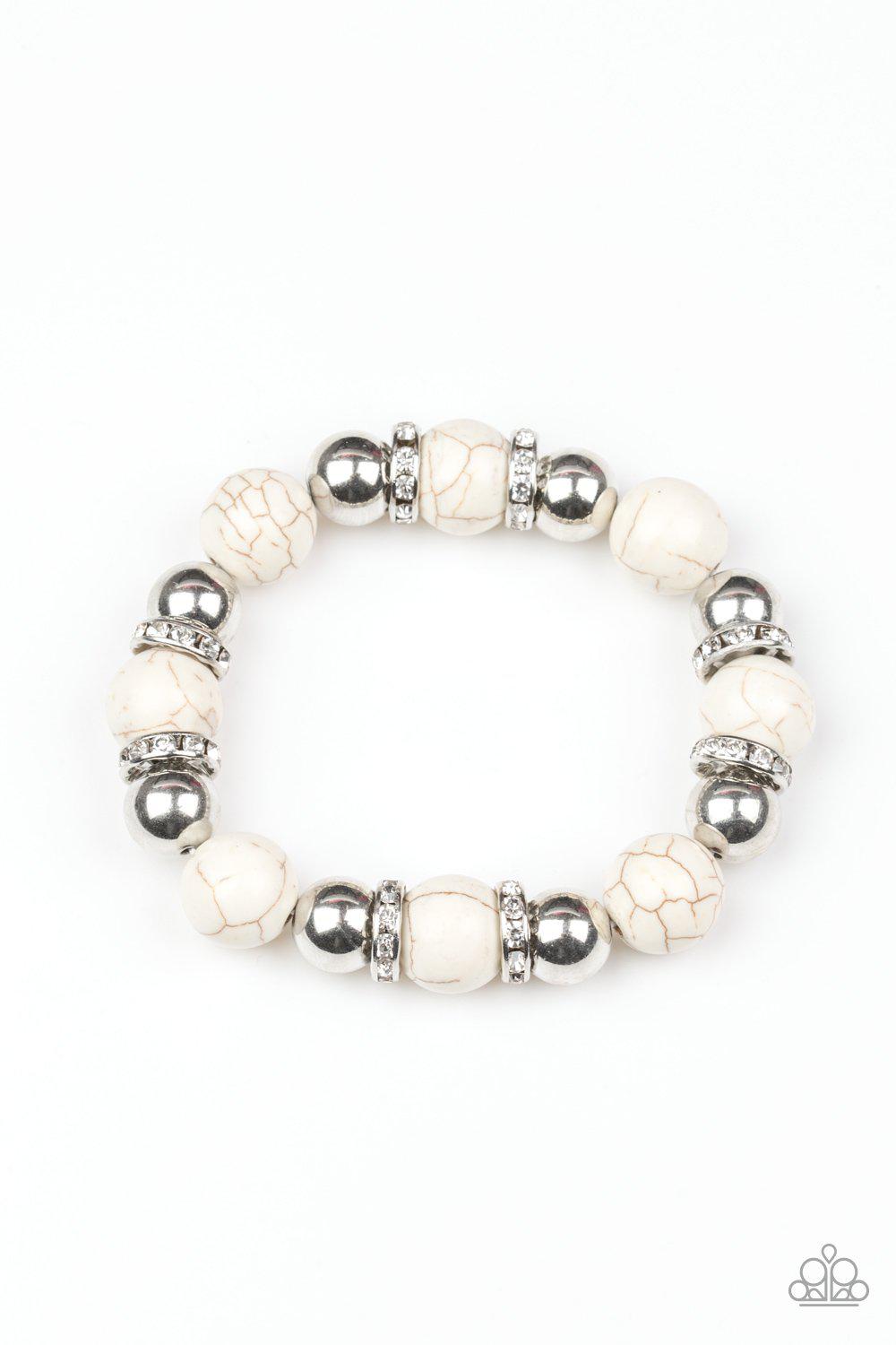 Ruling Class Radiance White and Silver Bracelet - Paparazzi Accessories- lightbox - CarasShop.com - Paparazzi Jewelry by Cara Jewels