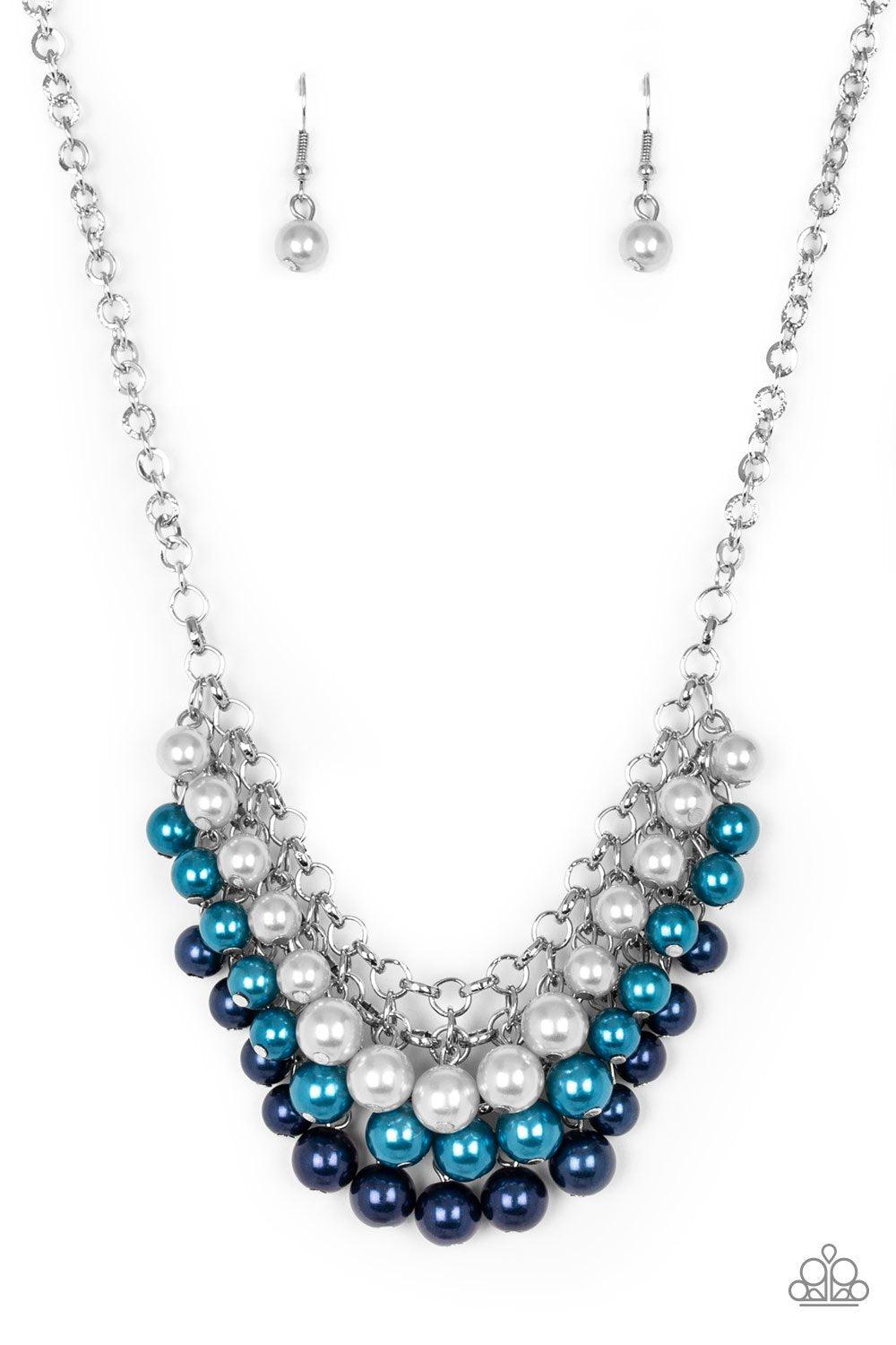 Run For The HEELS! Multicolor Blue Pearl Necklace - Paparazzi Accessories - free matching earrings -CarasShop.com - Paparazzi Jewelry by Cara Jewels