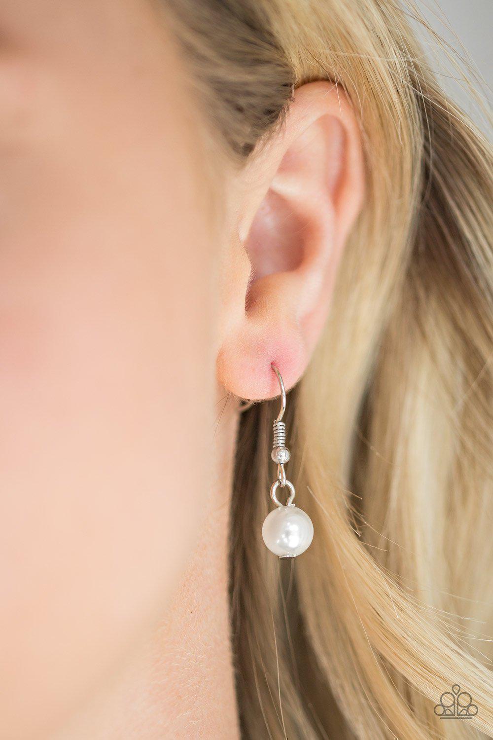 Run for the Heels White, Silver and Gunmetal Pearl Necklace - Paparazzi Accessories - free matching earrings -CarasShop.com - Paparazzi Jewelry by Cara Jewels