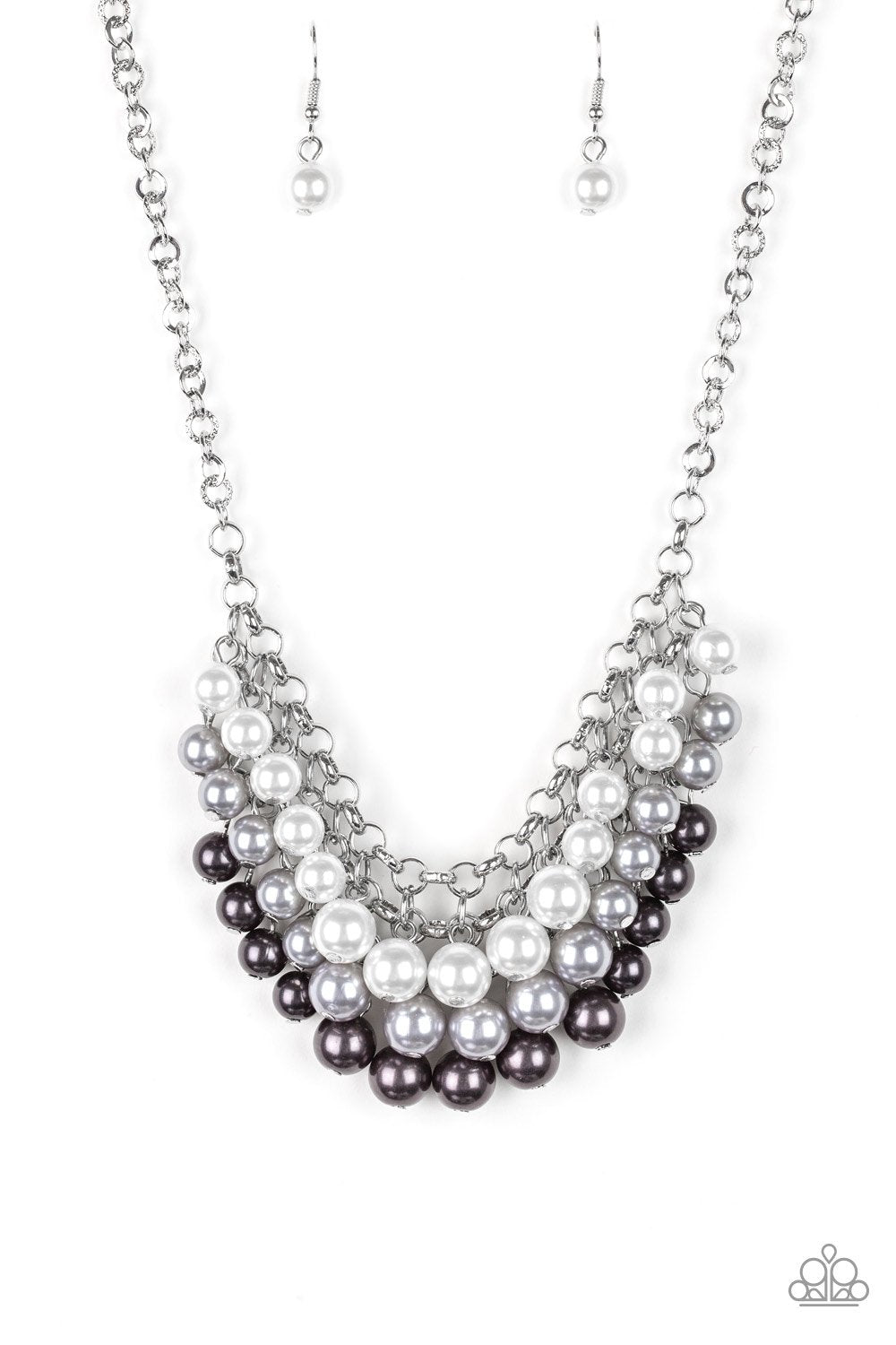Run for the Heels White, Silver and Gunmetal Pearl Necklace - Paparazzi Accessories- lightbox - CarasShop.com - Paparazzi Jewelry by Cara Jewels
