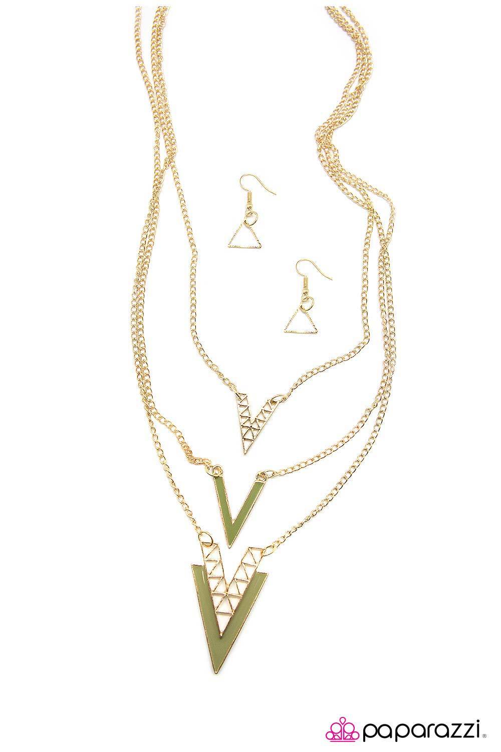 Run Like The Wind Green and Gold Necklace - Paparazzi Accessories - free matching earrings -CarasShop.com - Paparazzi Jewelry by Cara Jewels