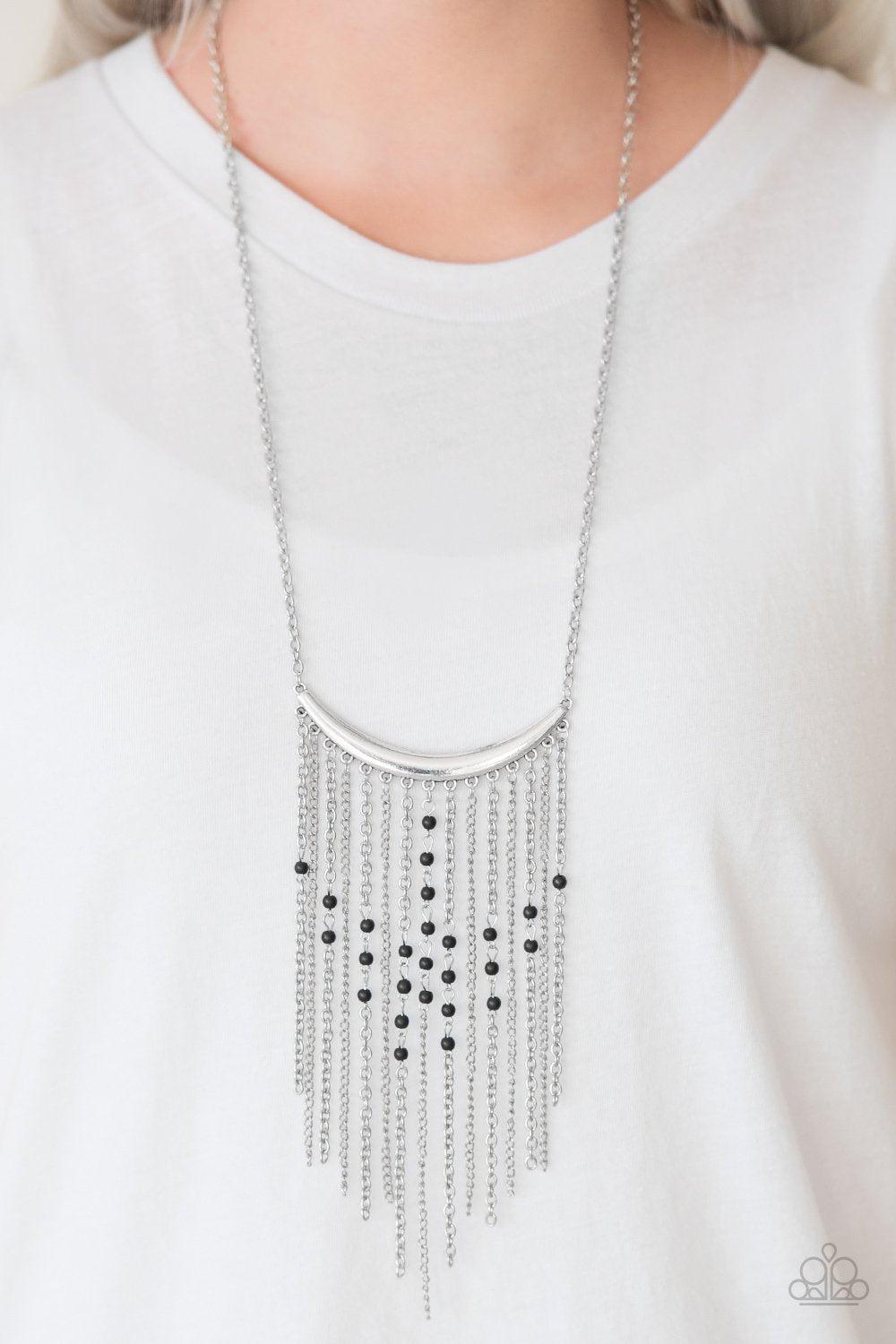 Runaway Rumba Silver and Black Fringe Necklace - Paparazzi Accessories- lightbox - CarasShop.com - Paparazzi Jewelry by Cara Jewels