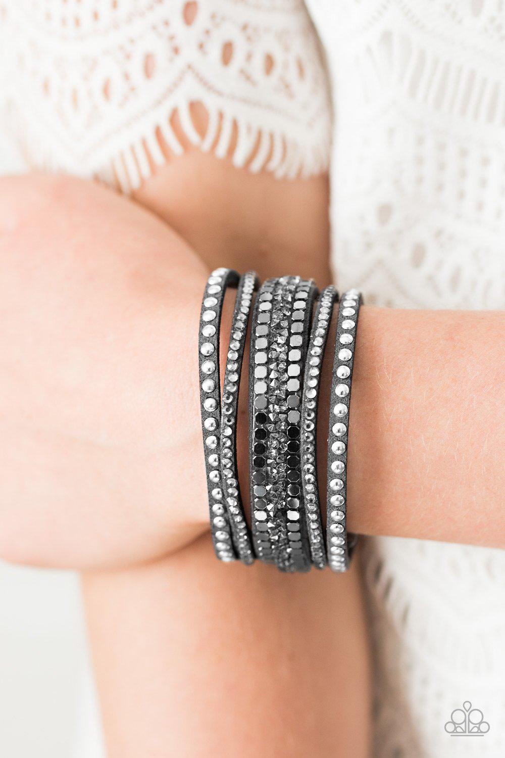 Runaway Runway Silver and Gunmetal Urban Wrap Snap Bracelet - Paparazzi Accessories- lightbox - CarasShop.com - Paparazzi Jewelry by Cara Jewels