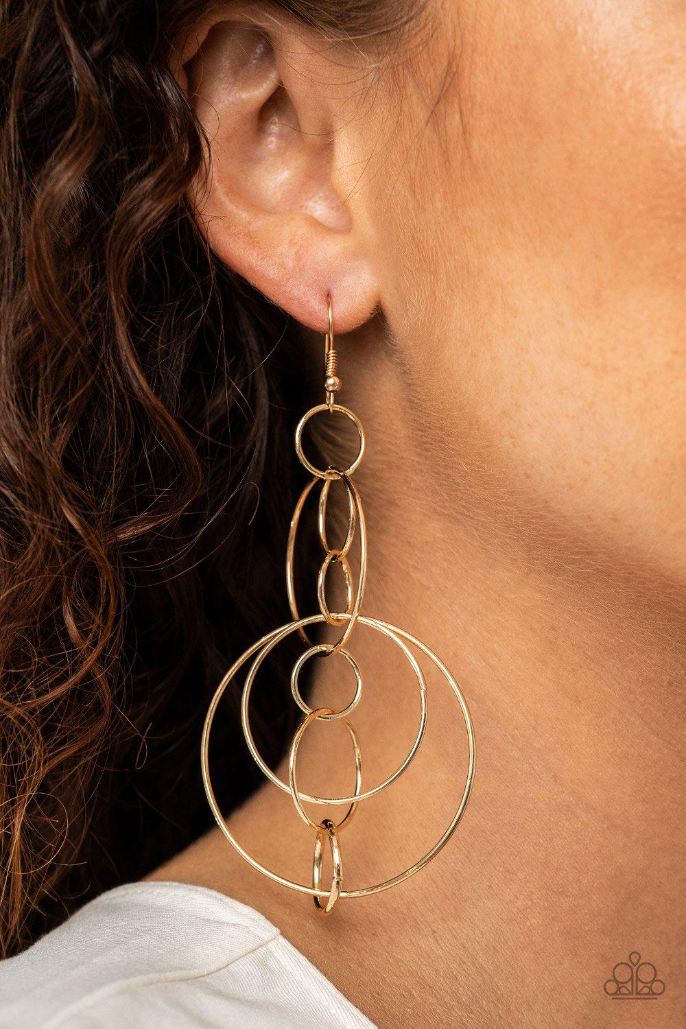 Running Circles Around You Gold Earrings - Paparazzi Accessories- lightbox - CarasShop.com - Paparazzi Jewelry by Cara Jewels