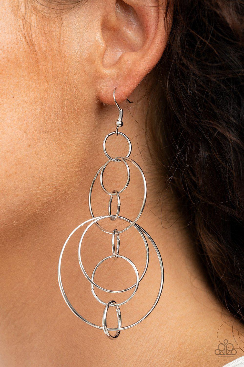 Running Circles Around You Silver Earrings - Paparazzi Accessories- lightbox - CarasShop.com - Paparazzi Jewelry by Cara Jewels