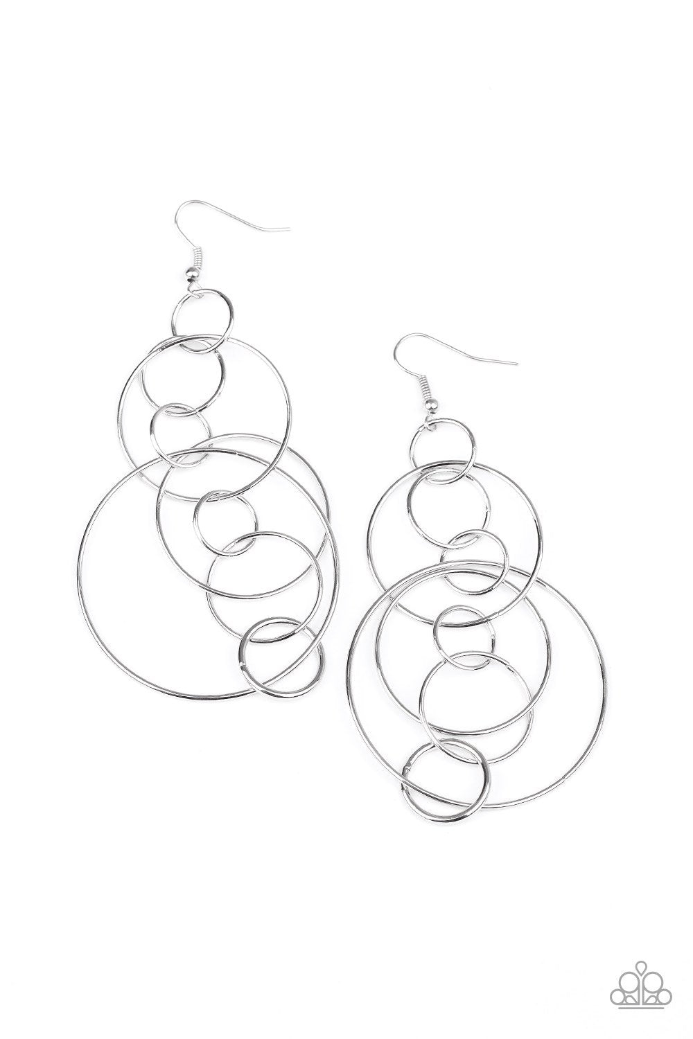 Running Circles Around You Silver Earrings - Paparazzi Accessories- on model - CarasShop.com - Paparazzi Jewelry by Cara Jewels