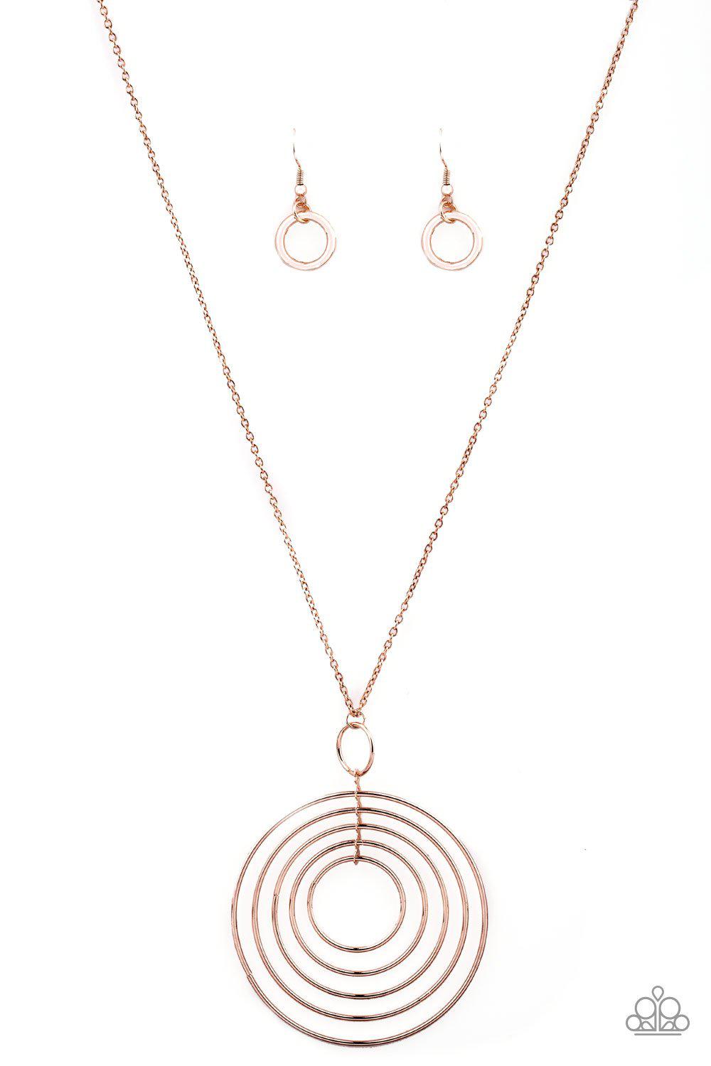 Running Circles In My Mind Rose Gold Necklace - Paparazzi Accessories- lightbox - CarasShop.com - Paparazzi Jewelry by Cara Jewels