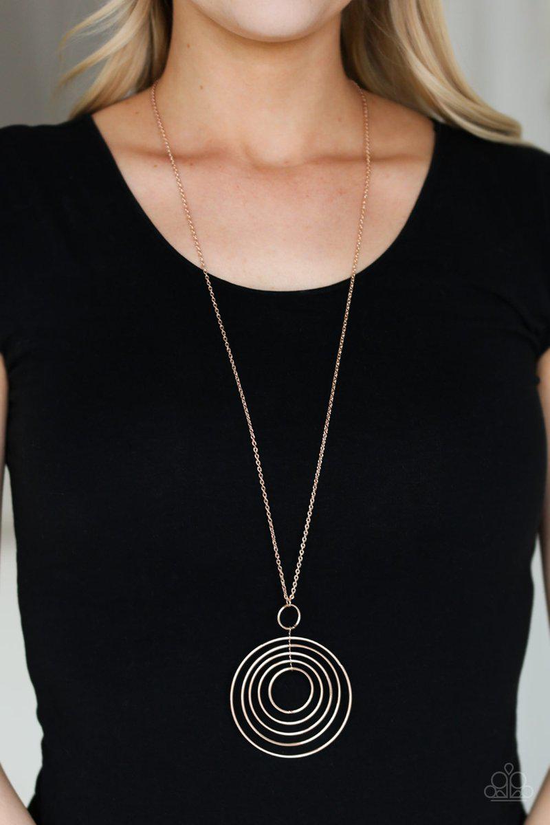Running Circles In My Mind Rose Gold Necklace - Paparazzi Accessories- lightbox - CarasShop.com - Paparazzi Jewelry by Cara Jewels
