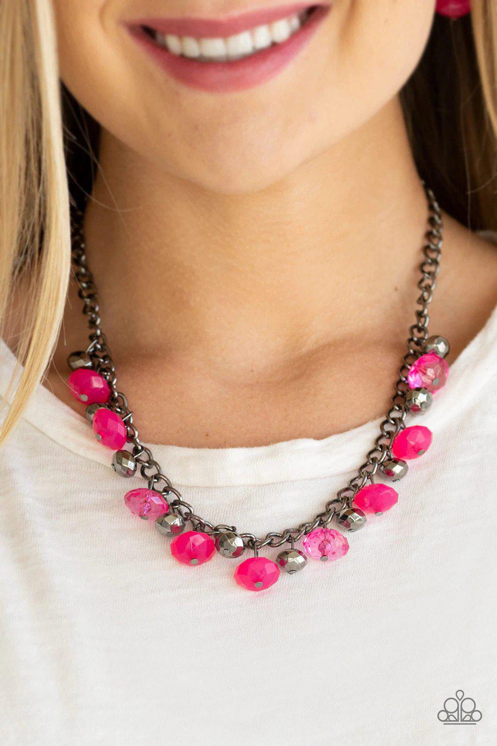 Runway Rebel Pink Necklace - Paparazzi Accessories- on model - CarasShop.com - Paparazzi Jewelry by Cara Jewels
