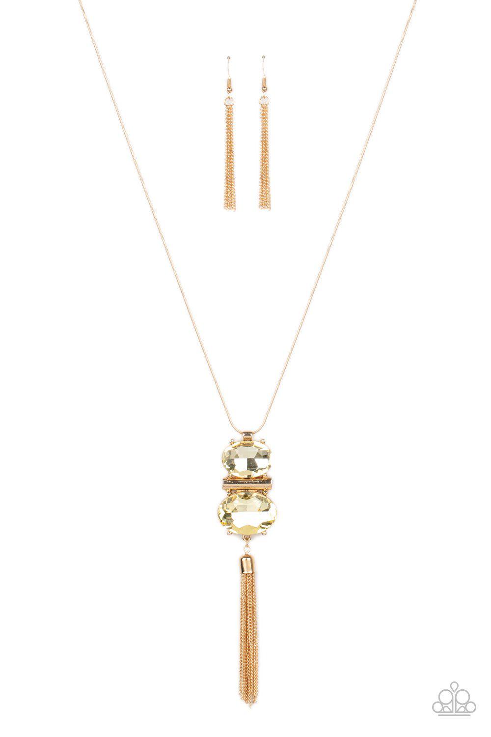 Runway Rival Yellow Rhinestone and Gold Necklace - Paparazzi Accessories- lightbox - CarasShop.com - Paparazzi Jewelry by Cara Jewels