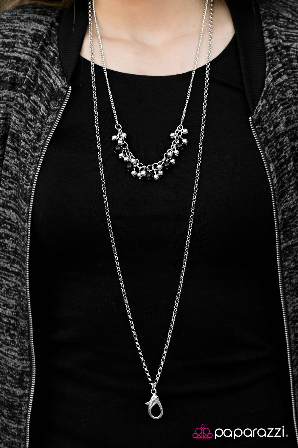 Runway Sparkle Black Necklace - Paparazzi Accessories- on model - CarasShop.com - Paparazzi Jewelry by Cara Jewels