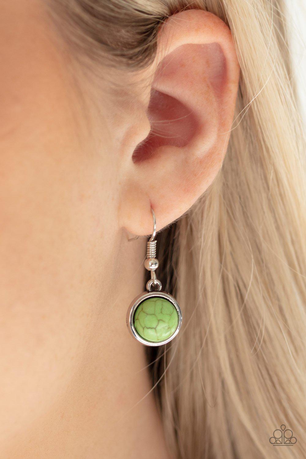 Rural Heiress Green Stone Tassel Necklace - Paparazzi Accessories - free matching earrings -CarasShop.com - Paparazzi Jewelry by Cara Jewels