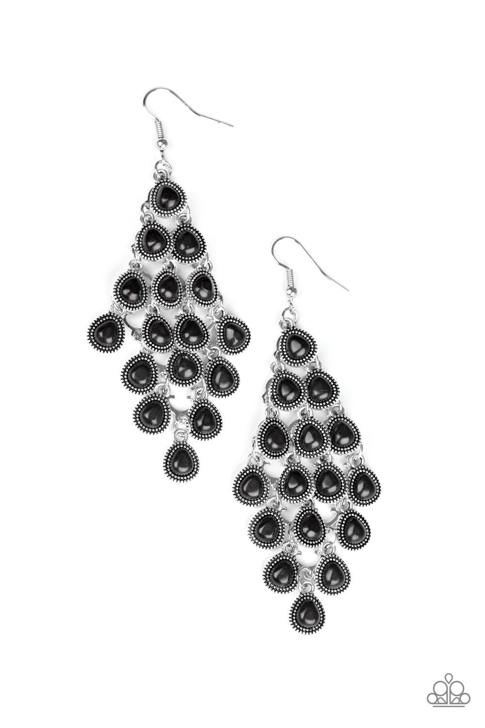 Rural Rainstorms Black Stone Cascading Teardrop Earrings - Paparazzi Accessories- lightbox - CarasShop.com - Paparazzi Jewelry by Cara Jewels