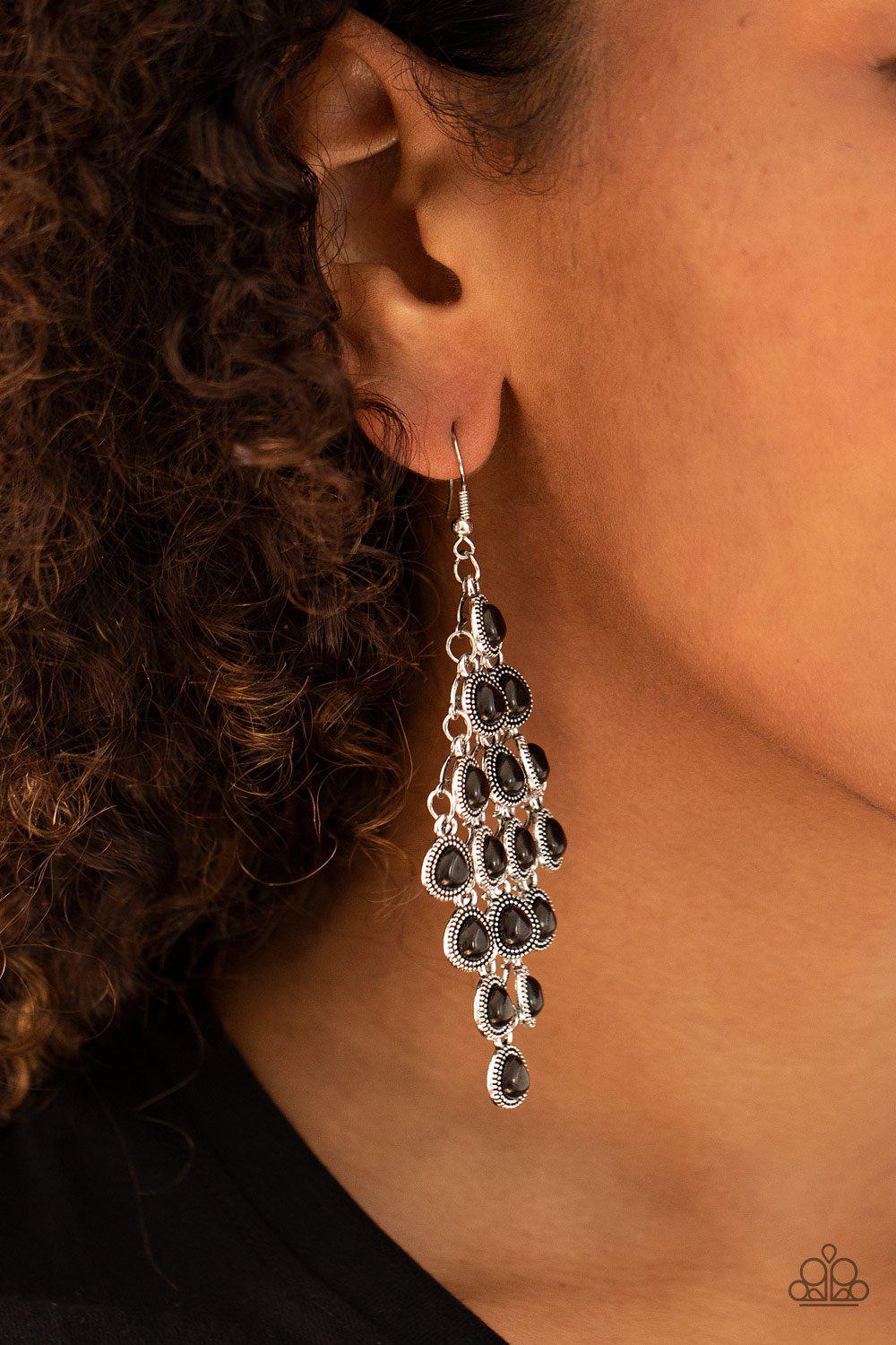 Rural Rainstorms Black Stone Cascading Teardrop Earrings - Paparazzi Accessories- lightbox - CarasShop.com - Paparazzi Jewelry by Cara Jewels
