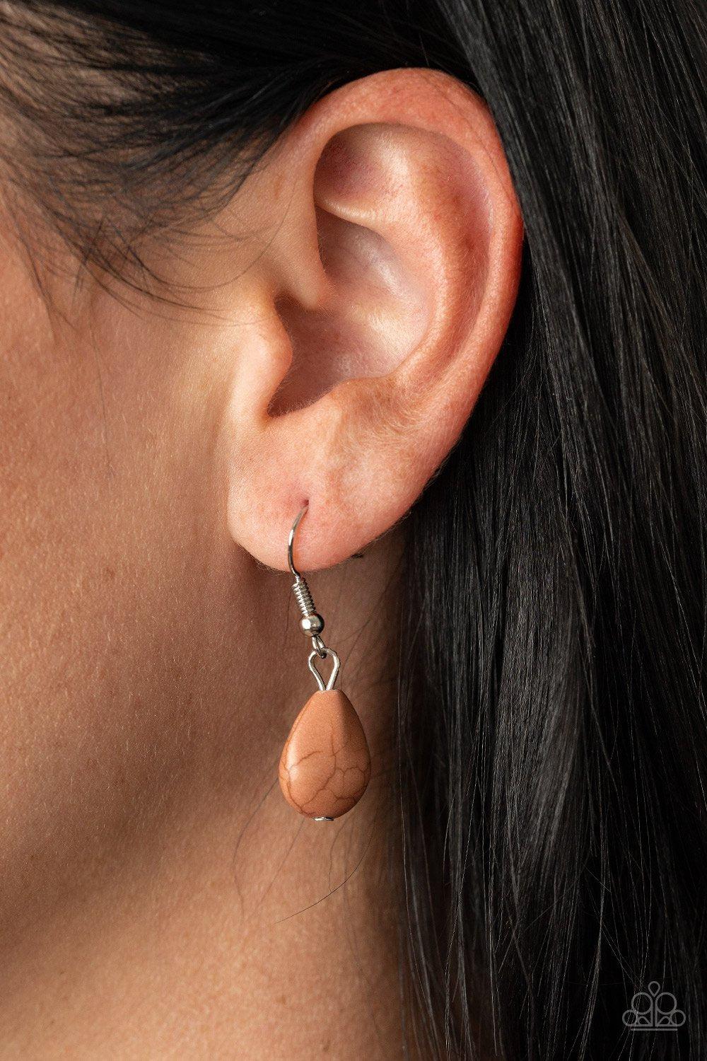 Rural Rapture Brown Stone Necklace - Paparazzi Accessories - free matching earrings -CarasShop.com - Paparazzi Jewelry by Cara Jewels