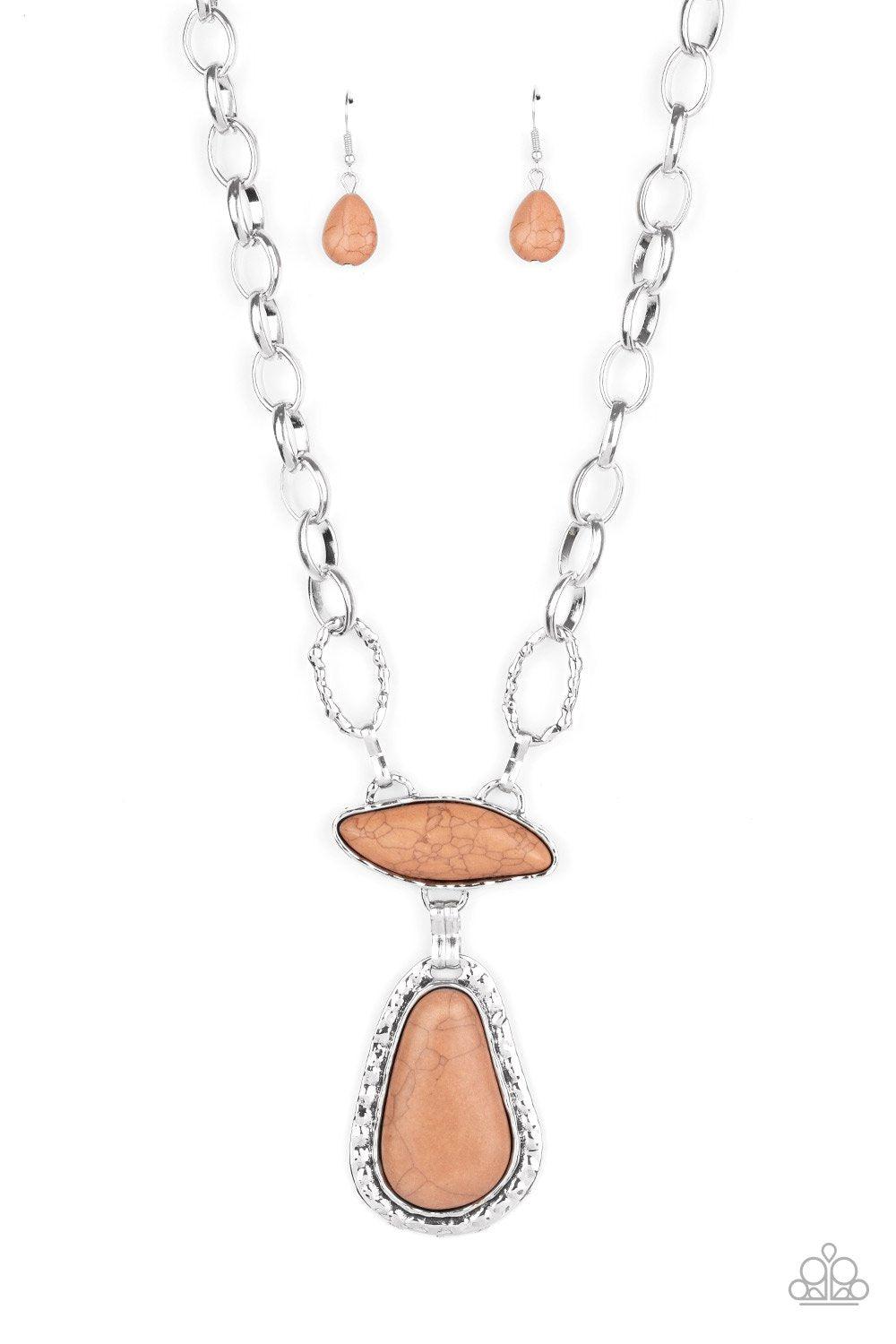 Rural Rapture Brown Stone Necklace - Paparazzi Accessories- on model - CarasShop.com - Paparazzi Jewelry by Cara Jewels