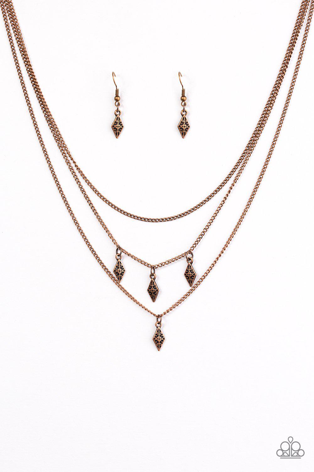 Rural Rarity Copper Necklace - Paparazzi Accessories - free matching earrings -CarasShop.com - Paparazzi Jewelry by Cara Jewels