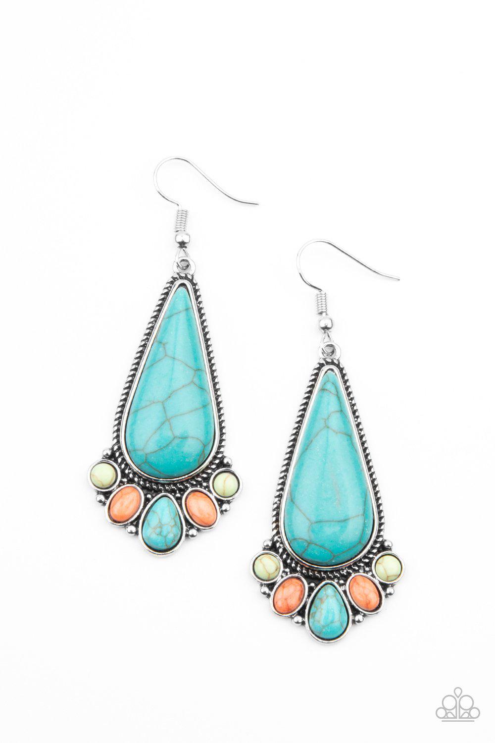 Rural Recluse Multi-color and Turquoise Blue Stone Earrings - Paparazzi Accessories- lightbox - CarasShop.com - Paparazzi Jewelry by Cara Jewels