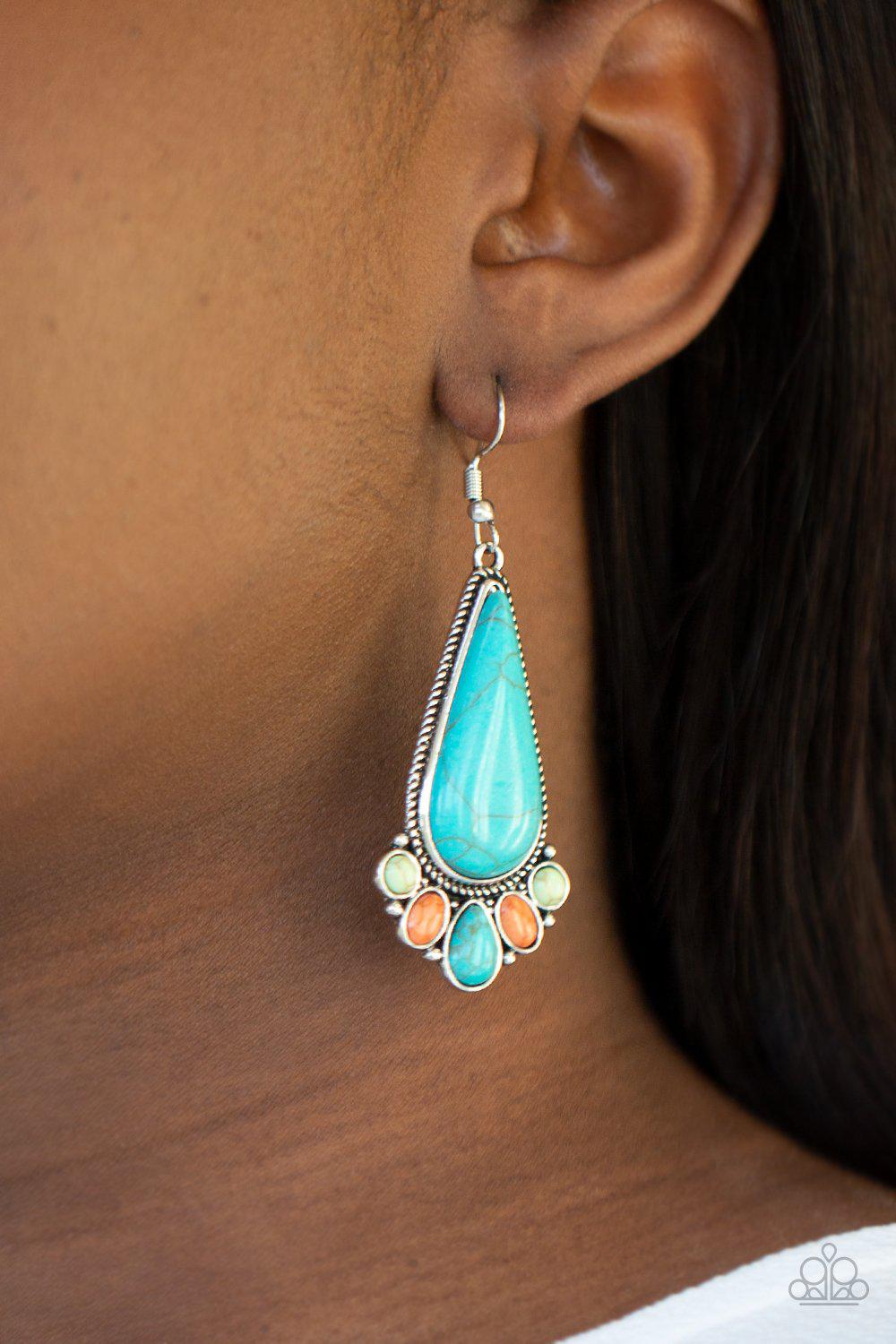 Rural Recluse Multi-color and Turquoise Blue Stone Earrings - Paparazzi Accessories- on model - CarasShop.com - Paparazzi Jewelry by Cara Jewels
