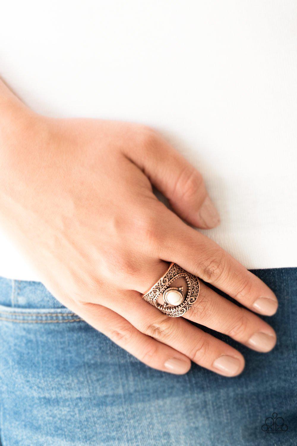 Rural Relic Copper and White Stone Ring - Paparazzi Accessories- lightbox - CarasShop.com - Paparazzi Jewelry by Cara Jewels
