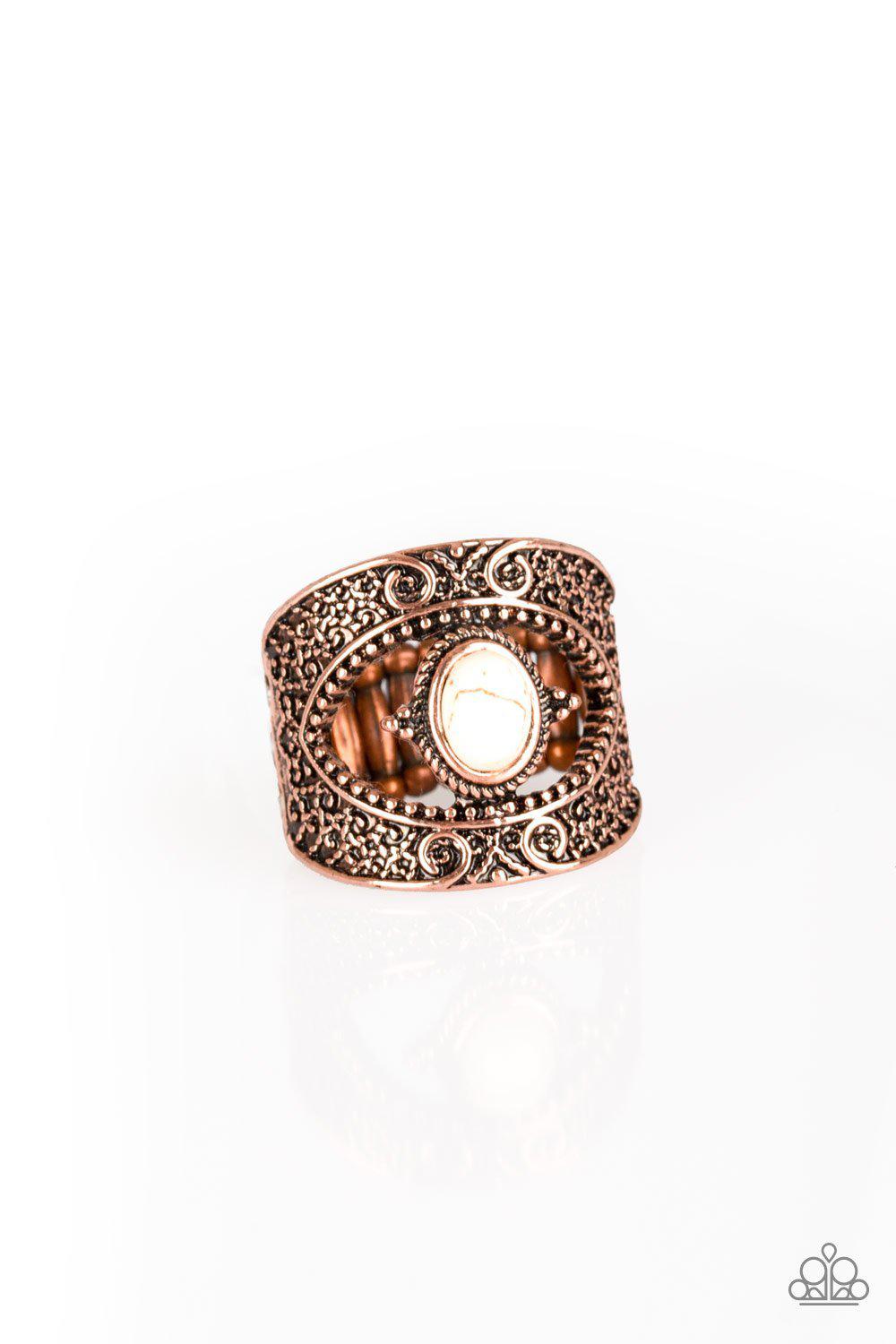 Rural Relic Copper and White Stone Ring - Paparazzi Accessories- on model - CarasShop.com - Paparazzi Jewelry by Cara Jewels