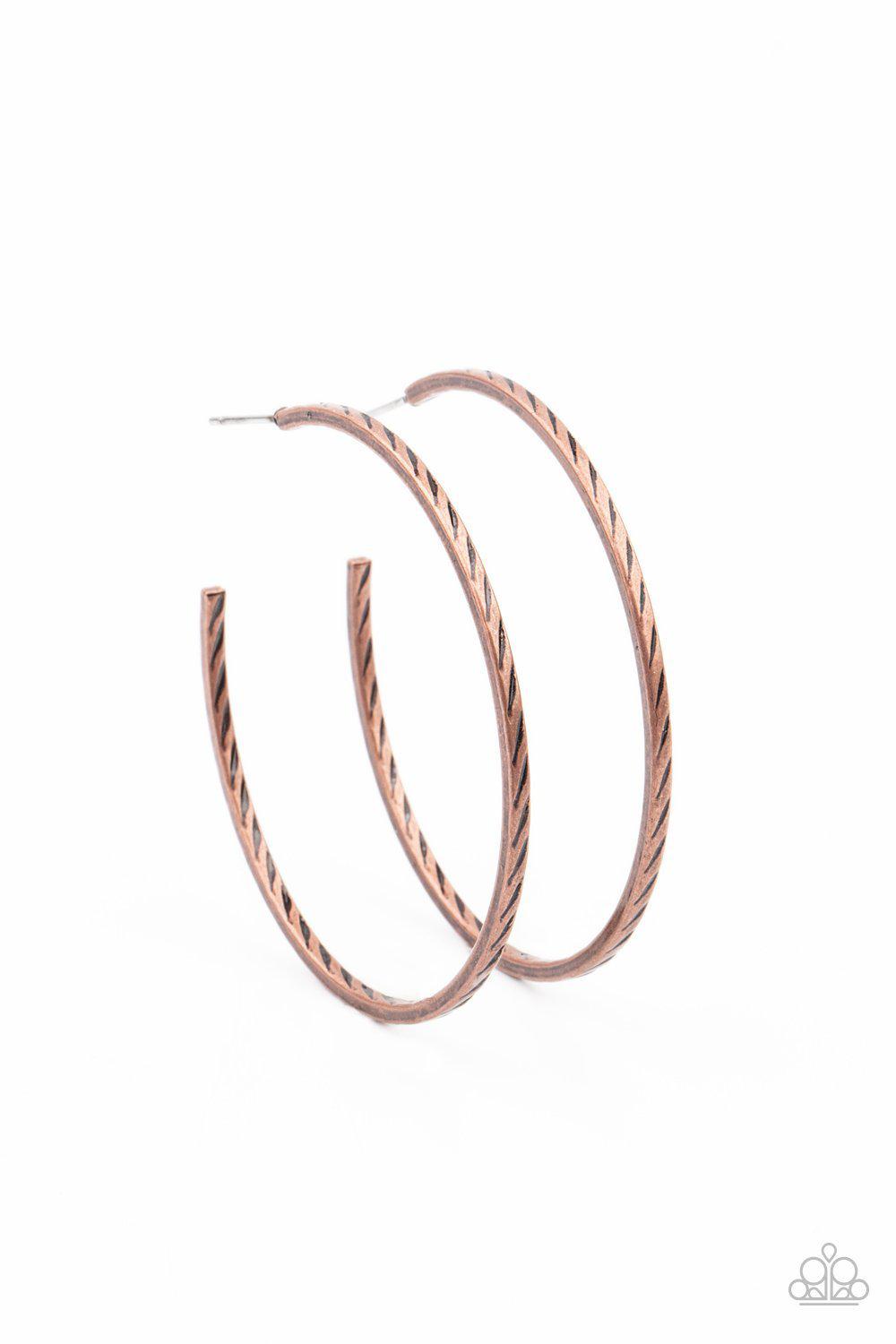 Rural Reserve Copper Hoop Earrings - Paparazzi Accessories- lightbox - CarasShop.com - Paparazzi Jewelry by Cara Jewels