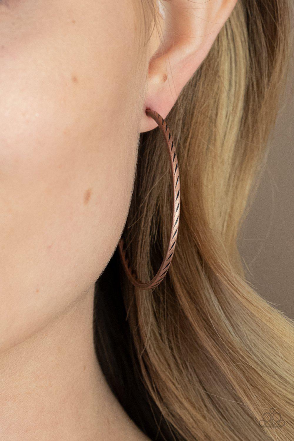 Rural Reserve Copper Hoop Earrings - Paparazzi Accessories- lightbox - CarasShop.com - Paparazzi Jewelry by Cara Jewels