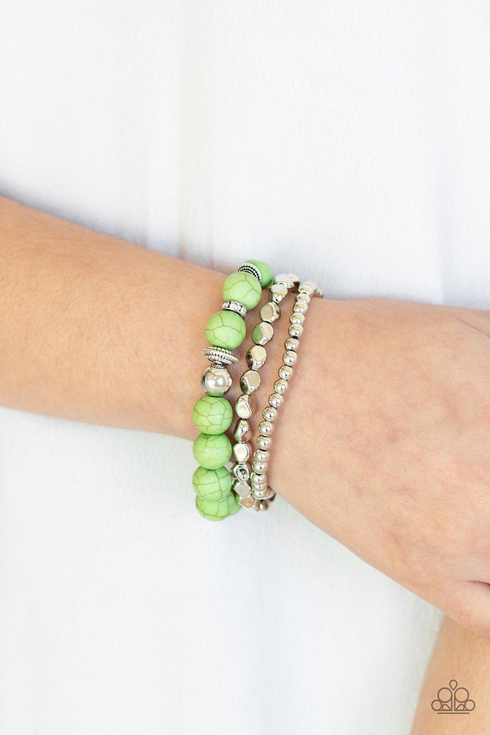 Rural Restoration Green and Silver Bracelet Set - Paparazzi Accessories- lightbox - CarasShop.com - Paparazzi Jewelry by Cara Jewels