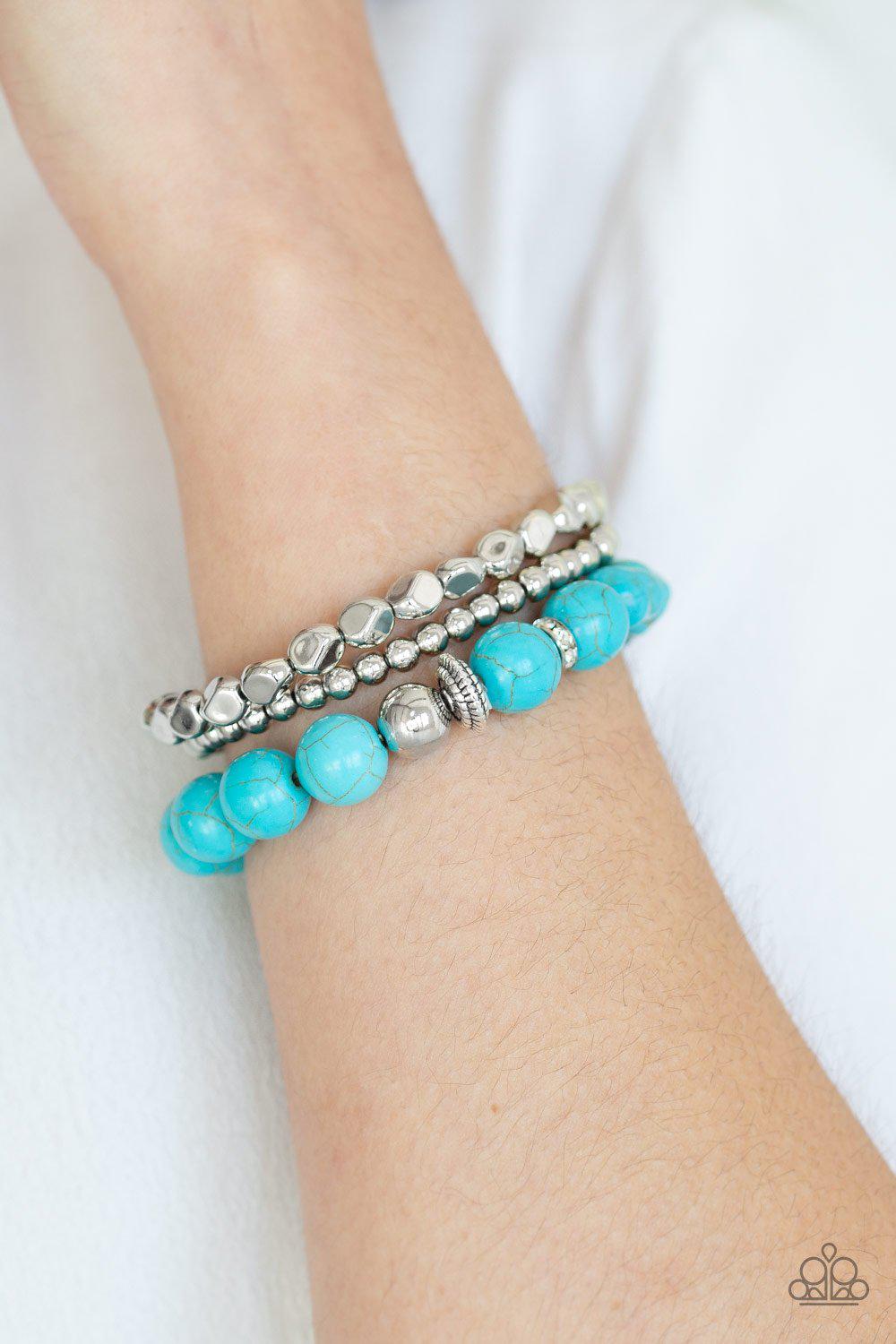Rural Restoration Turquoise Blue and Silver Bracelet Set - Paparazzi Accessories- lightbox - CarasShop.com - Paparazzi Jewelry by Cara Jewels