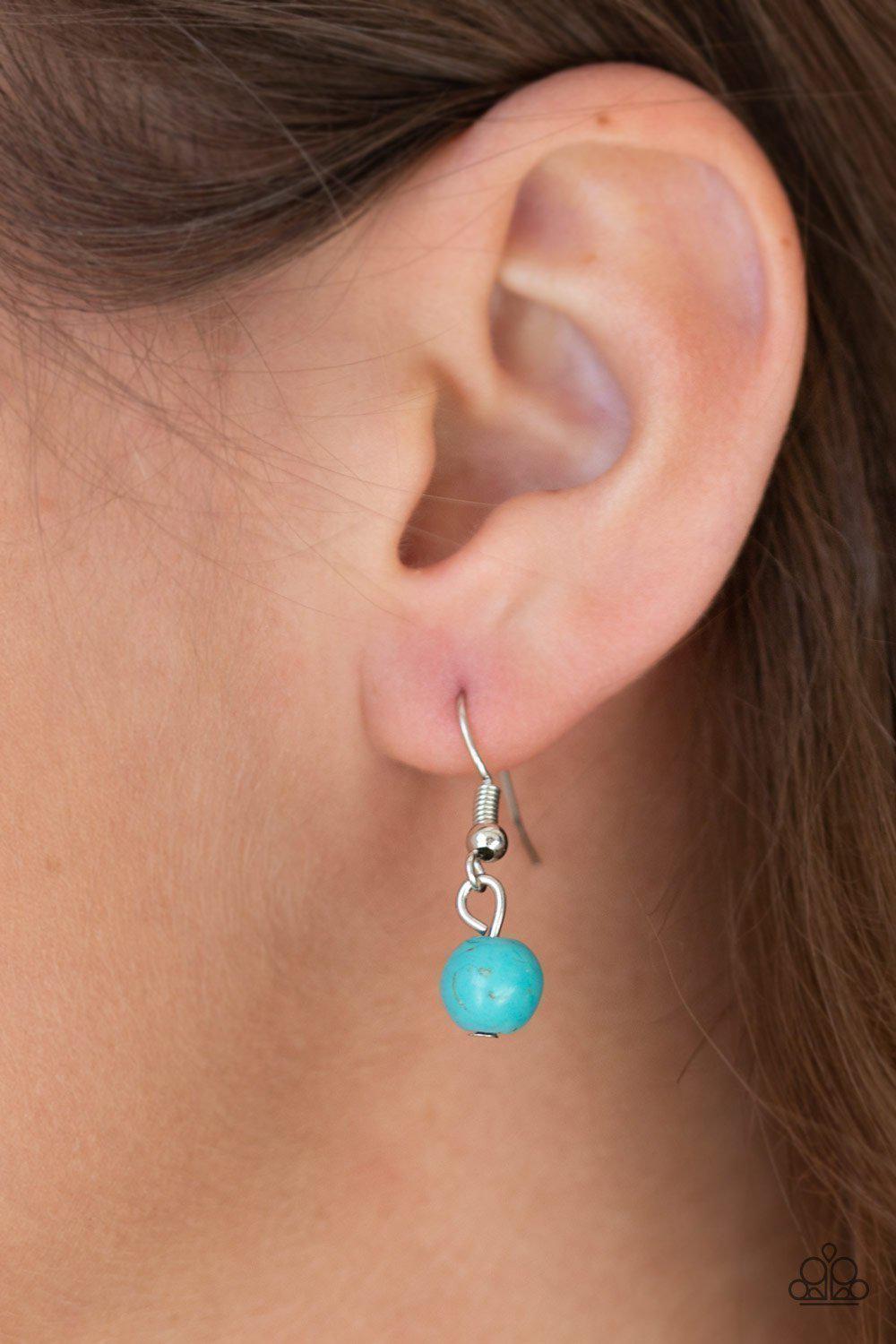 Rural Revival Silver and Turquoise Blue Stone Necklace - Paparazzi Accessories - free matching earrings -CarasShop.com - Paparazzi Jewelry by Cara Jewels