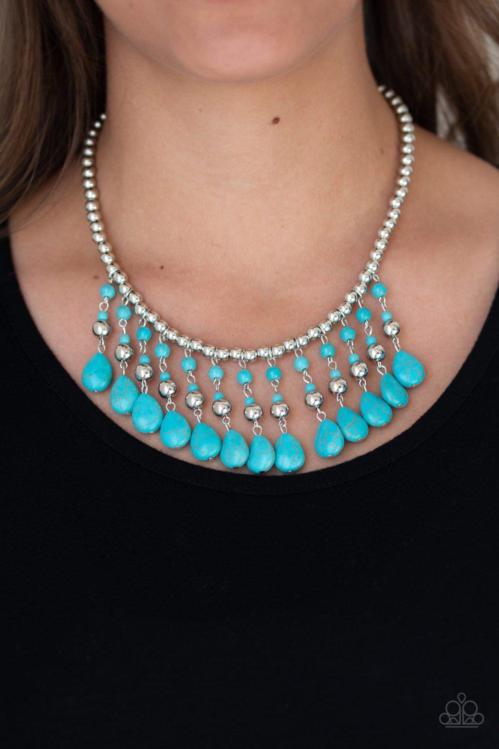 Rural Revival Silver and Turquoise Blue Stone Necklace - Paparazzi Accessories- lightbox - CarasShop.com - Paparazzi Jewelry by Cara Jewels