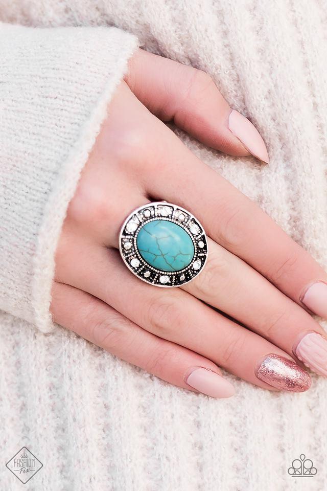 Rural Rivalry Turquoise Blue Stone Ring - Paparazzi Accessories- lightbox - CarasShop.com - Paparazzi Jewelry by Cara Jewels