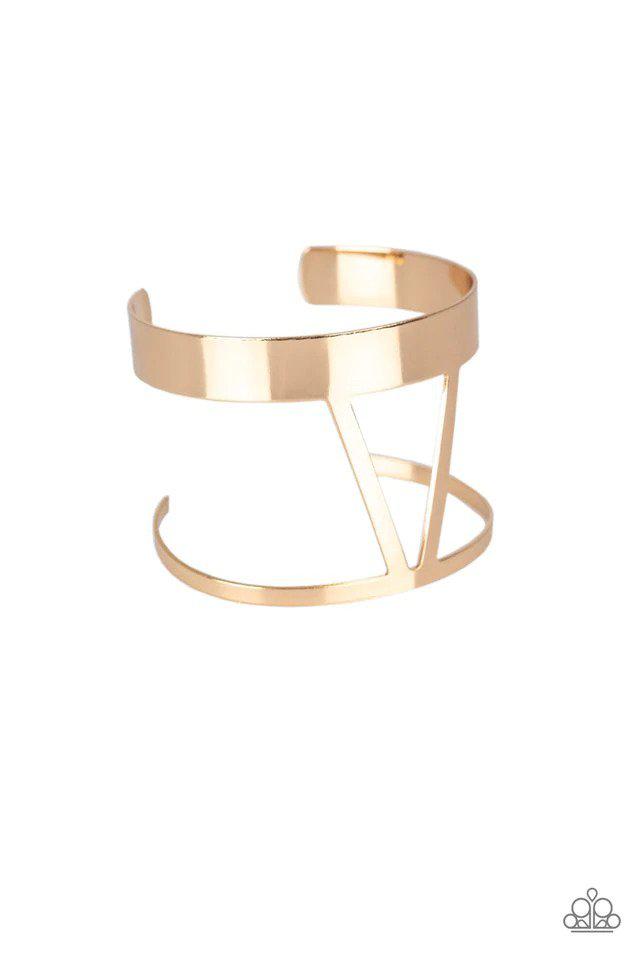 Rural Ruler Gold Cuff Bracelet - Paparazzi Accessories- lightbox - CarasShop.com - Paparazzi Jewelry by Cara Jewels