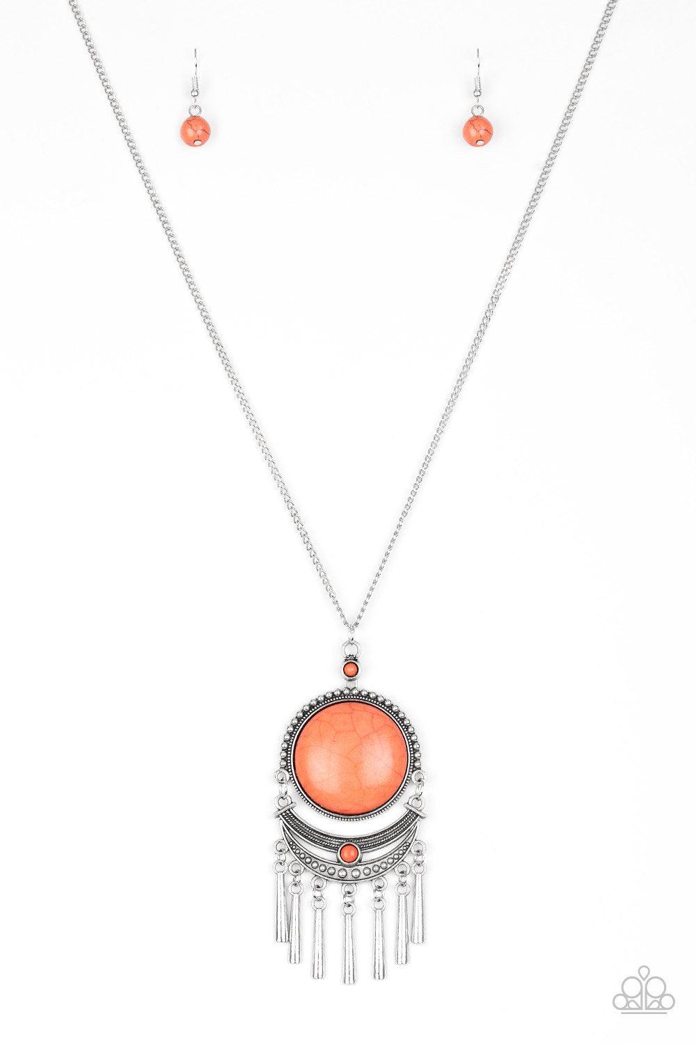 Rural Rustler Orange Stone Necklace - Paparazzi Accessories- on model - CarasShop.com - Paparazzi Jewelry by Cara Jewels