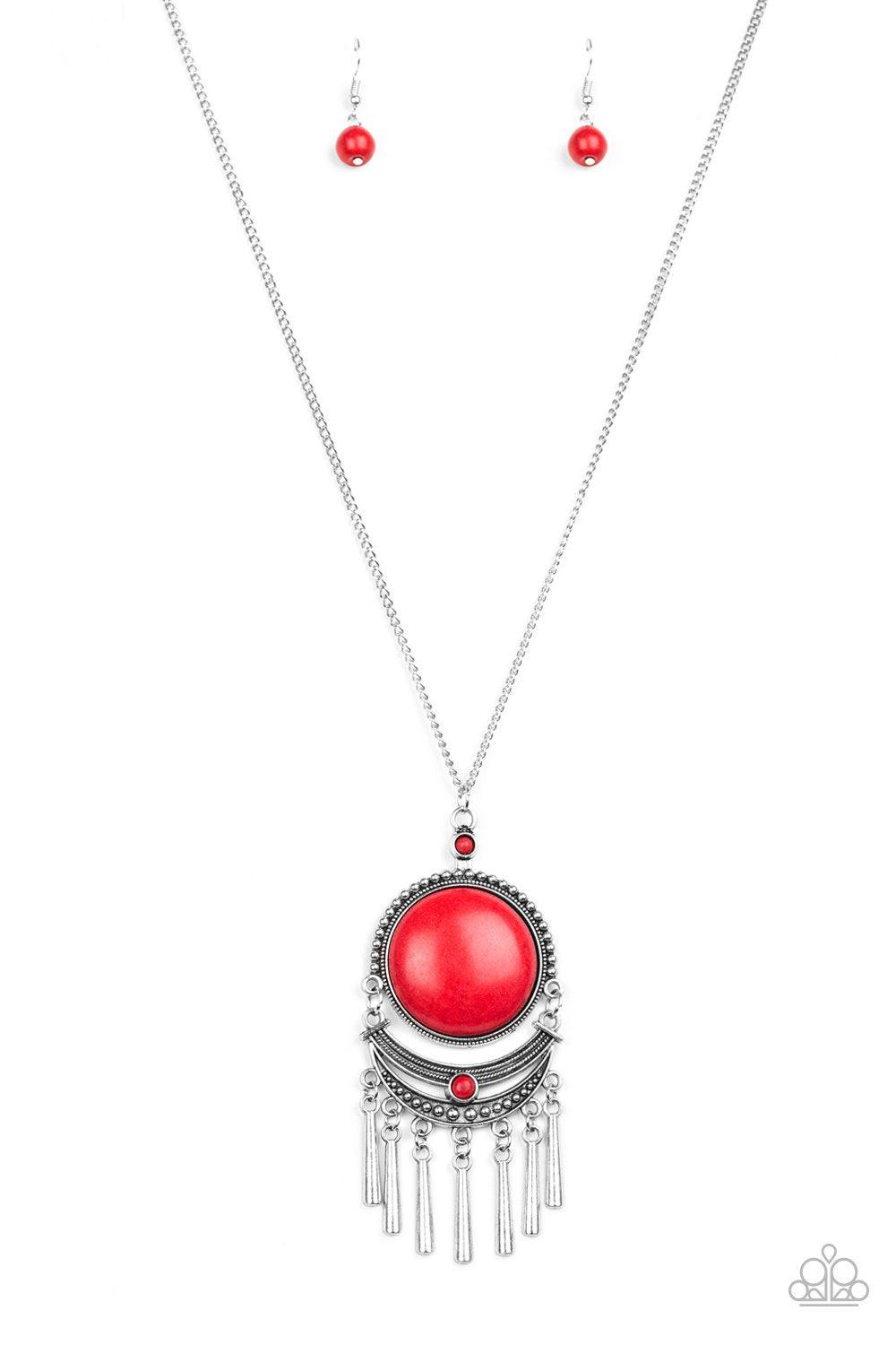 Rural Rustler Red Stone Necklace - Paparazzi Accessories- on model - CarasShop.com - Paparazzi Jewelry by Cara Jewels