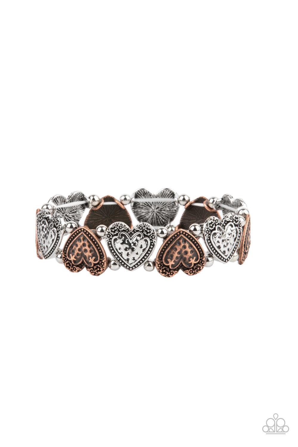 Rustic Heartthrob Multi Copper and Silver Heart Bracelet - Paparazzi Accessories- lightbox - CarasShop.com - Paparazzi Jewelry by Cara Jewels