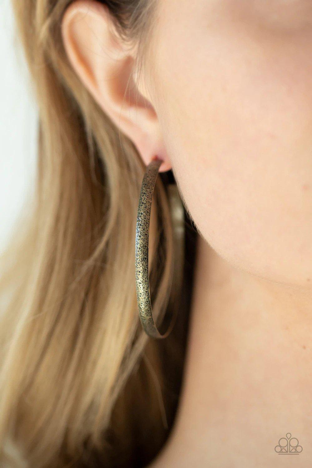 Rustic Radius Brass Earrings - Paparazzi Accessories- lightbox - CarasShop.com - Paparazzi Jewelry by Cara Jewels