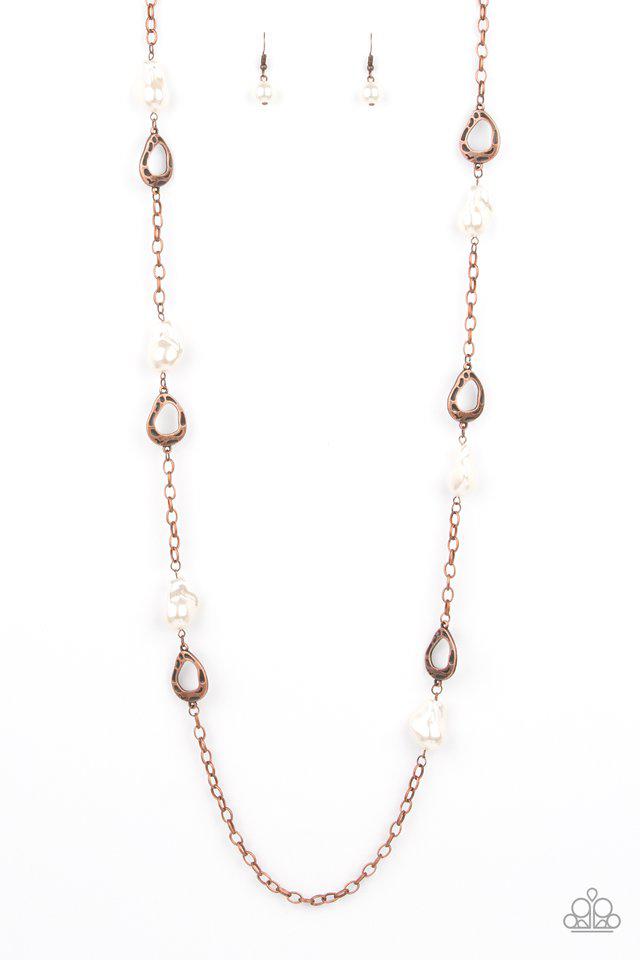 Rustic Refinery Copper and White Pearl Necklace - Paparazzi Accessories- lightbox - CarasShop.com - Paparazzi Jewelry by Cara Jewels