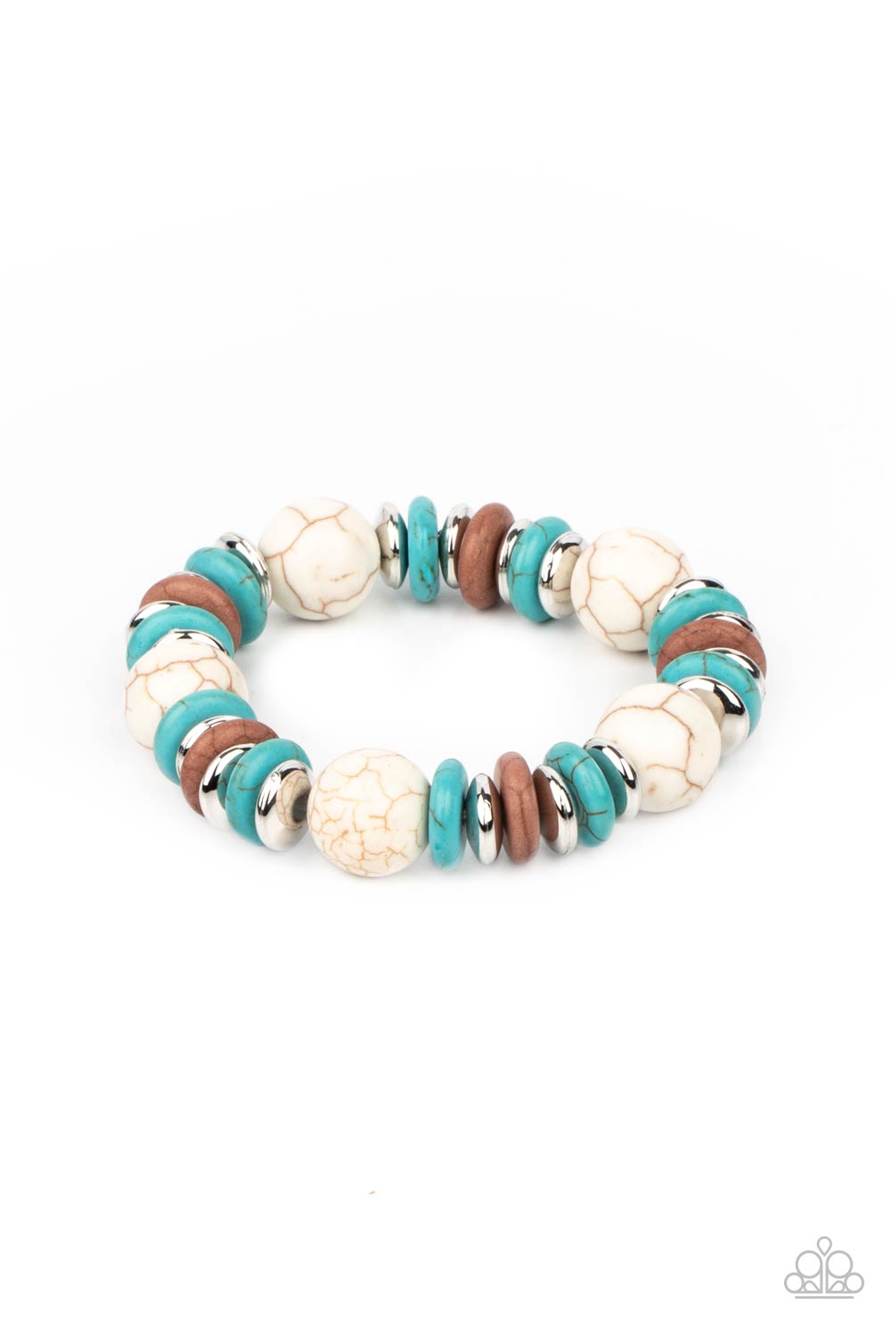 Rustic Rival Multi White and Turquoise Stone Bracelet - Paparazzi Accessories- lightbox - CarasShop.com - Paparazzi Jewelry by Cara Jewels