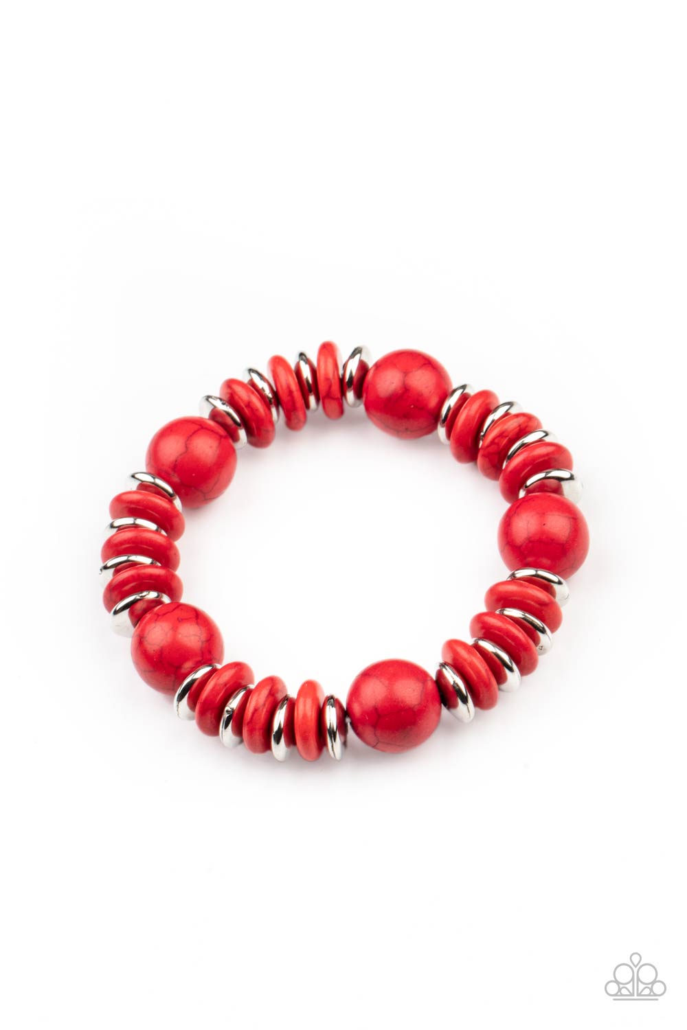 Rustic Rival Red Stone and Silver Bracelet - Paparazzi Accessories- lightbox - CarasShop.com - Paparazzi Jewelry by Cara Jewels