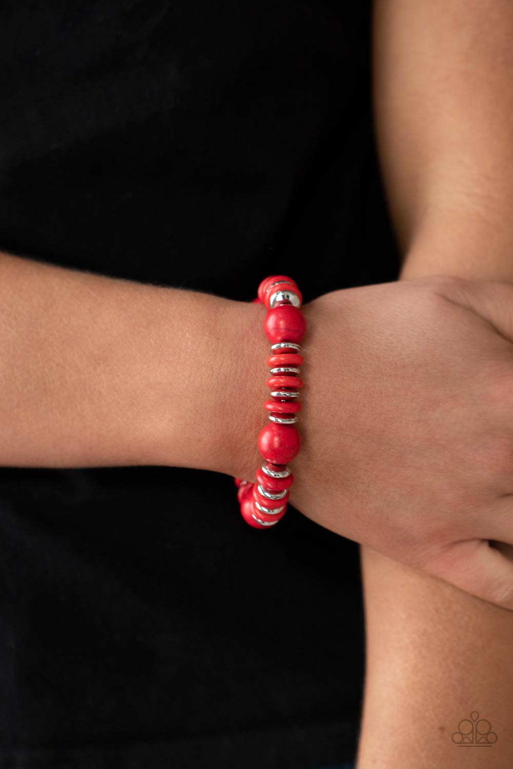Rustic Rival Red Stone and Silver Bracelet - Paparazzi Accessories- lightbox - CarasShop.com - Paparazzi Jewelry by Cara Jewels