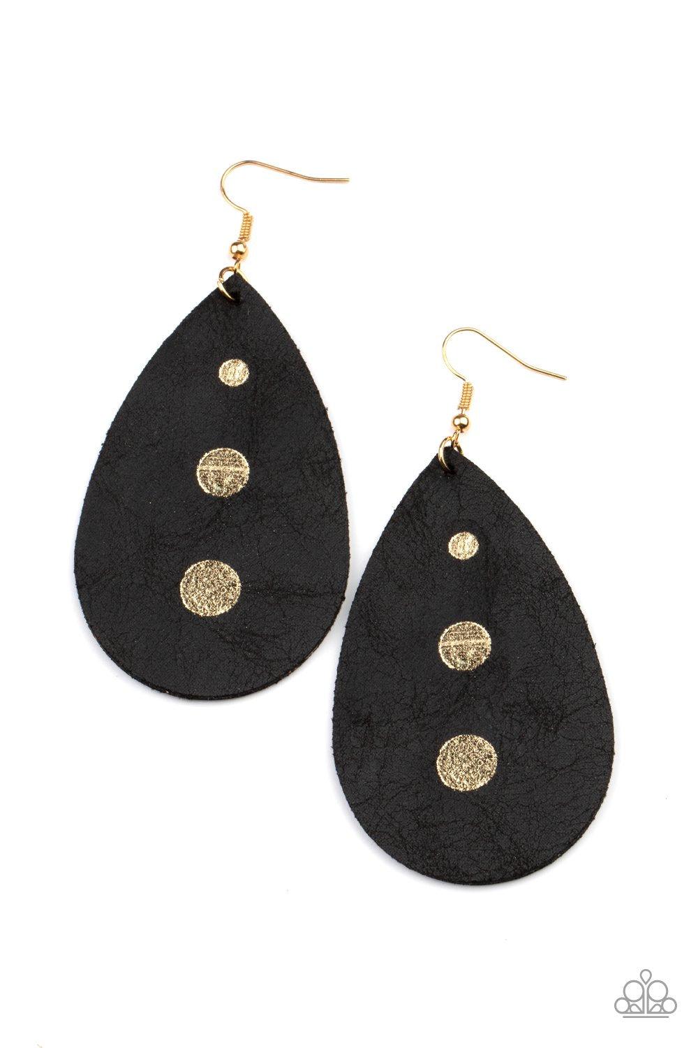 Rustic Torrent Black Leather Earrings - Paparazzi Accessories- lightbox - CarasShop.com - Paparazzi Jewelry by Cara Jewels