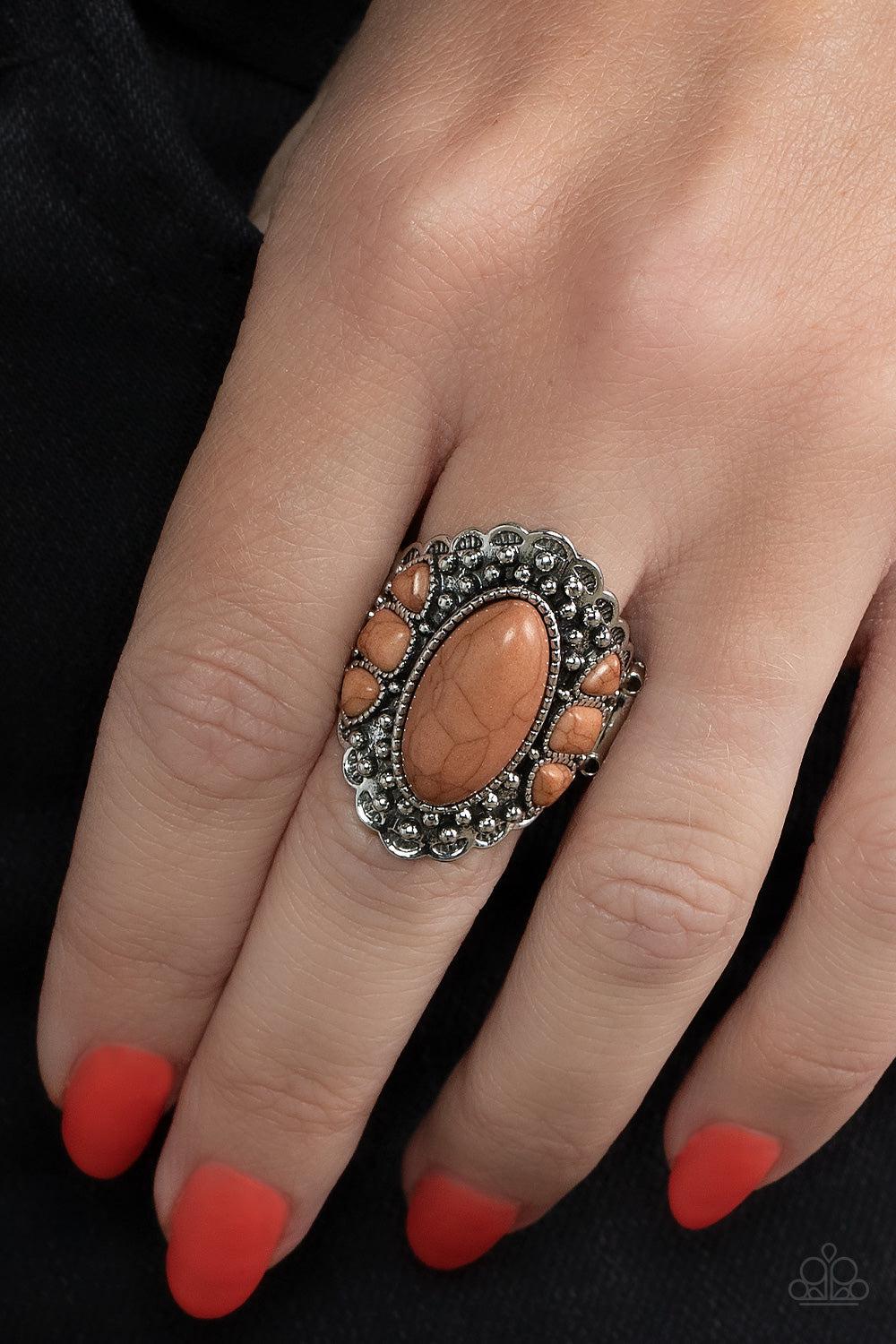 Rustler Road Brown Stone Ring - Paparazzi Accessories- on model - CarasShop.com - Paparazzi Jewelry by Cara Jewels